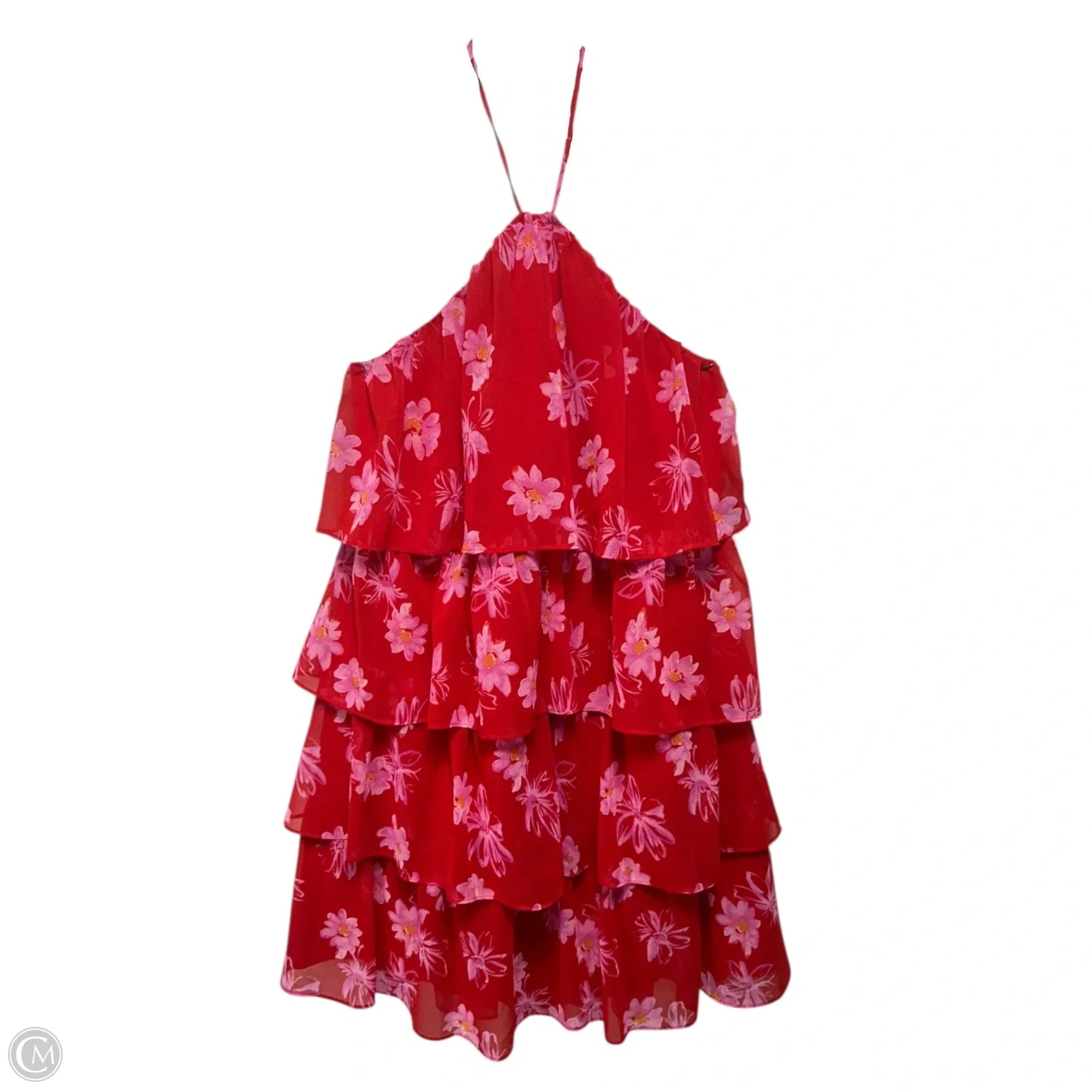 Wayf Akira Tiered Ruffle Halter Dress - Floral Print Red Sundress Size S | Perfect for Summer Weddings & Beach Vacations