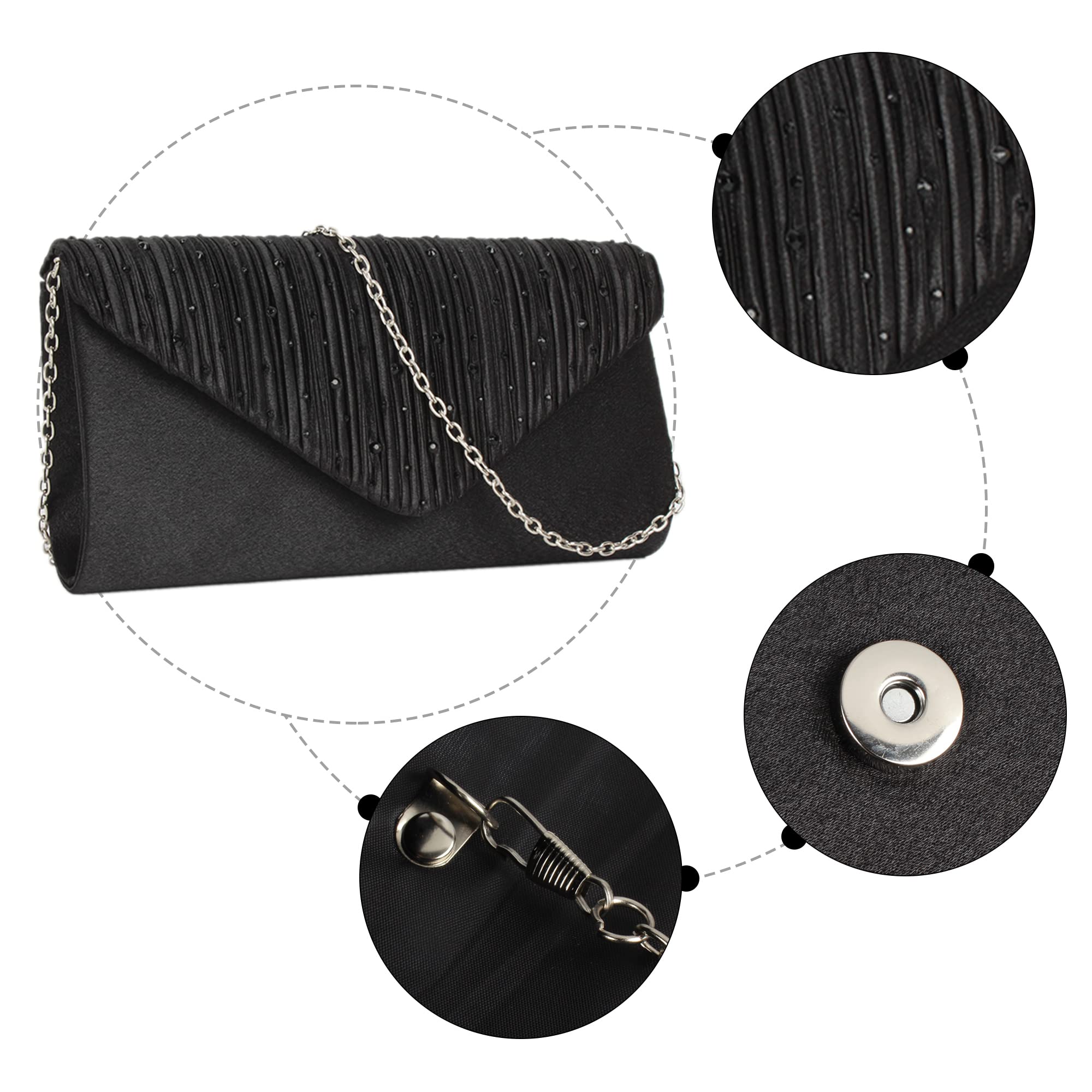 Goclothod Women's Satin Clutch Purse - Elegant Flap Envelope Handbag for Evening Parties, Weddings & Special Occasions