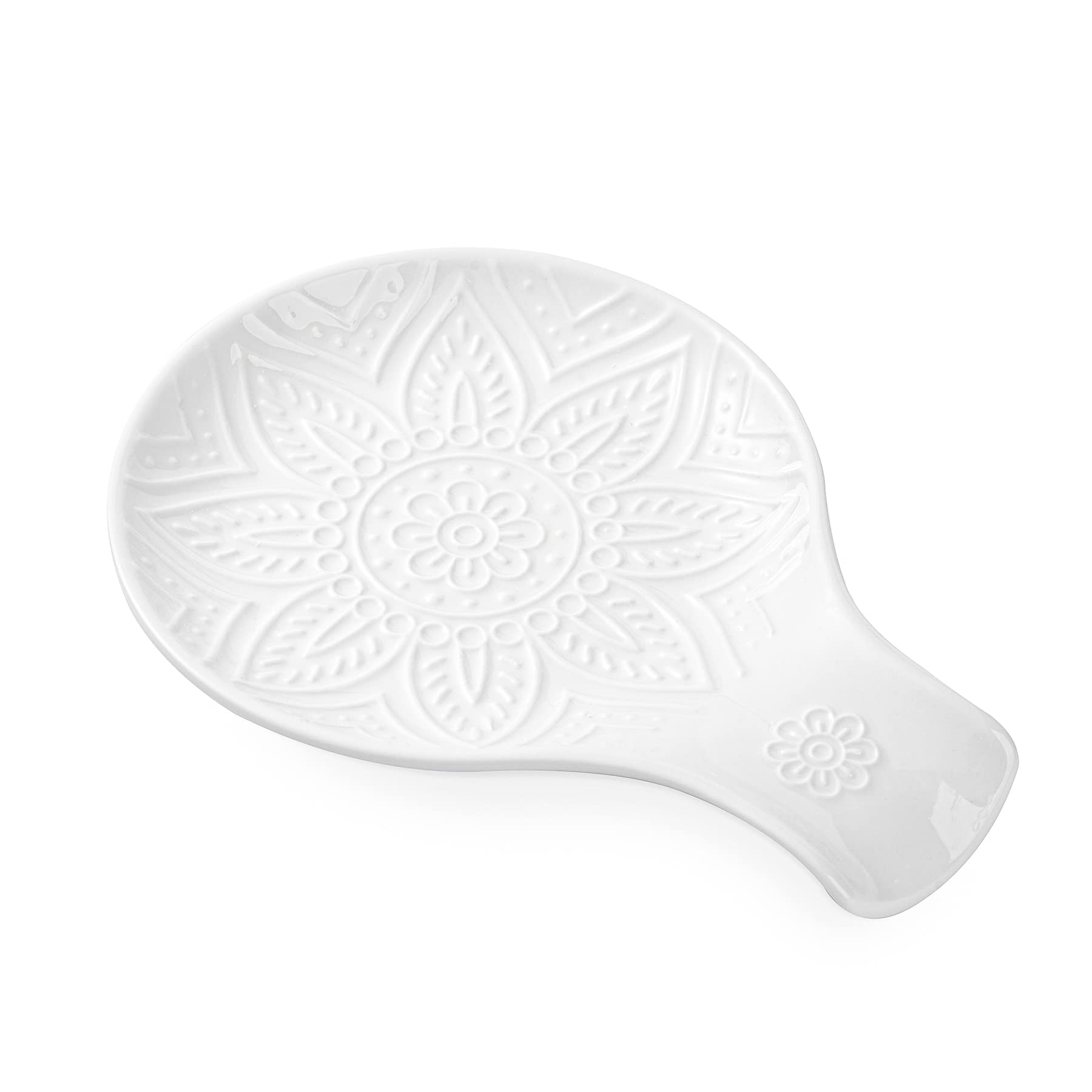 Ceramic Spoon Rest for Kitchen - 7.48 Inch White Spoon Holder | Countertop Kitchen Accessory | Dishwasher Safe | Perfect for Cooking, Serving & Dining Table Decor