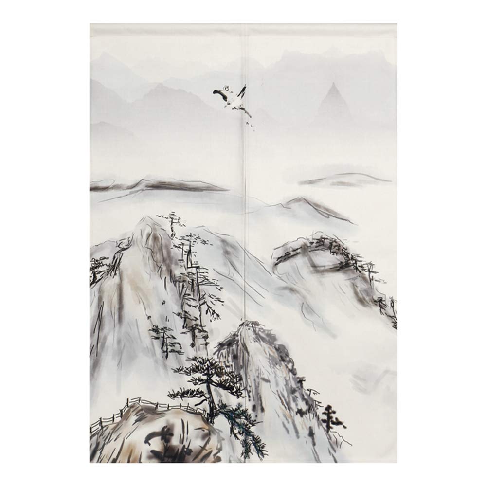 Japanese Noren Doorway Curtain - Chinese Ink Painting Printed Cotton Linen Room Divider Tapestry (33