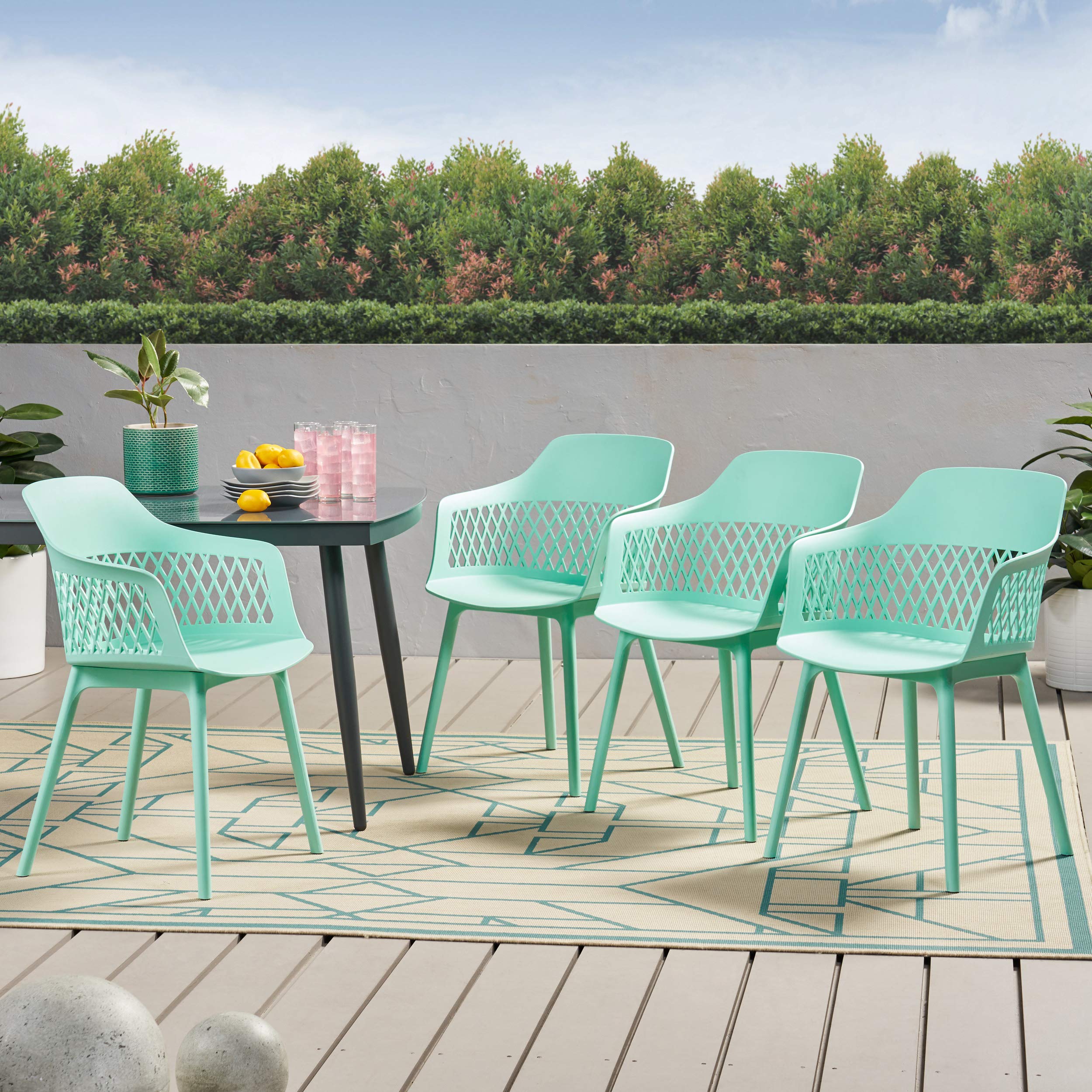 Christopher Knight Home Madeline Outdoor Dining Chairs (Set of 4) - Mint Green Patio Furniture for Garden, Poolside & Backyard Dining - Weather-Resistant Wicker Bistro Chairs