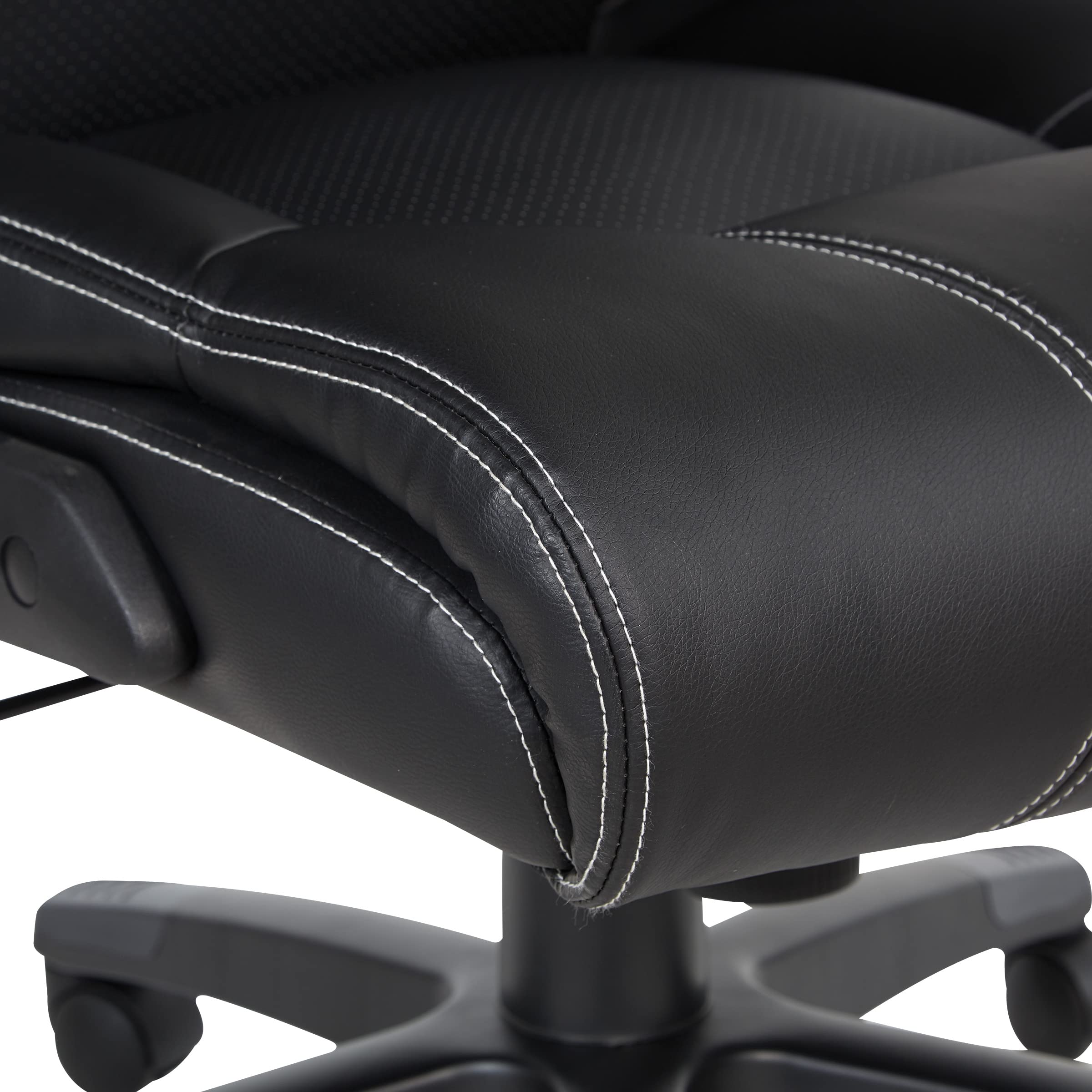 Office Star Executive High Back Bonded Leather Office Chair with Lumbar Support & Adjustable Height - Flip-Up Arms, Black with White Stitching - Perfect for Home Office, Conference Rooms & Executive Workspaces