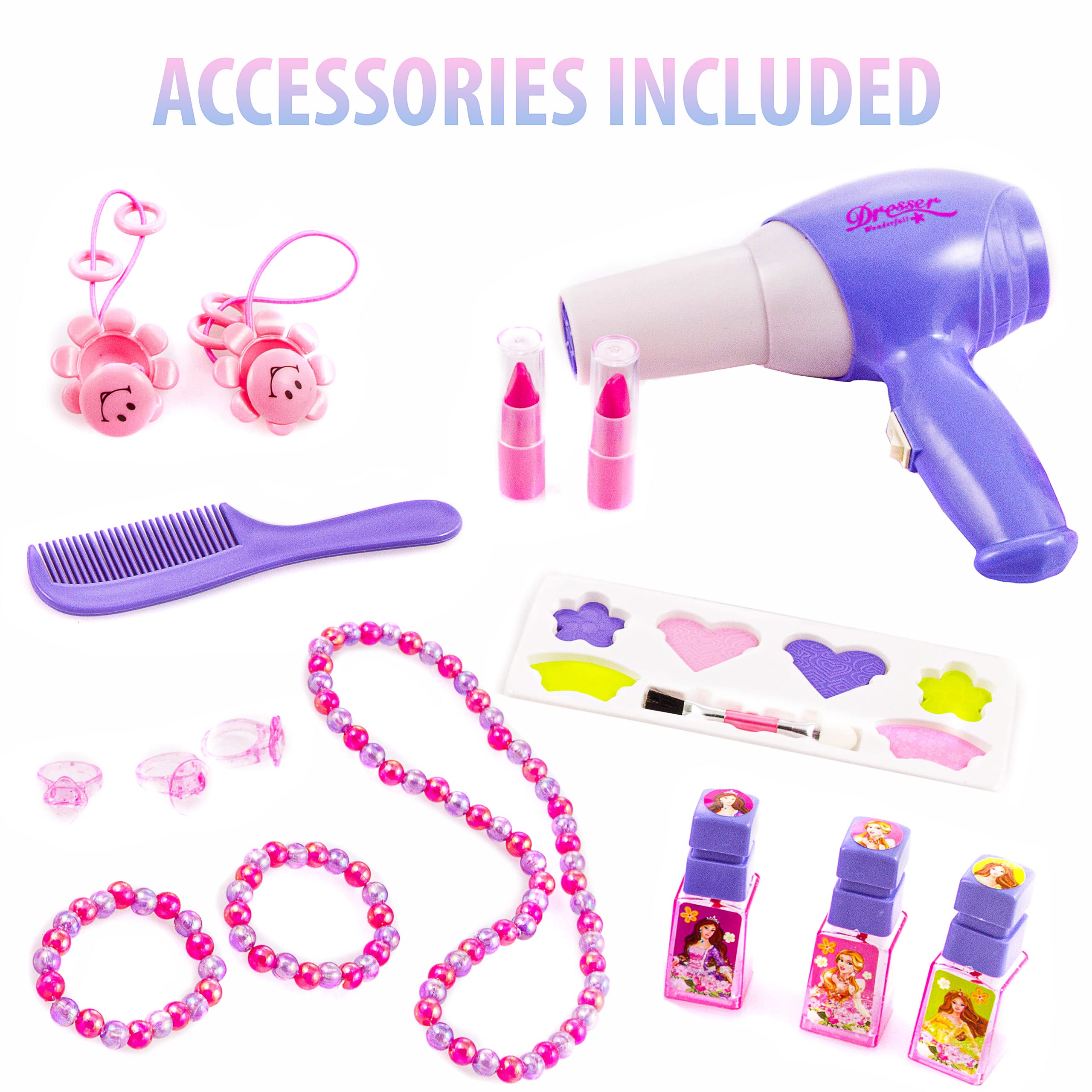 Kinderplay Pink Makeup Vanity Set for Girls - Kids Dressing Table with Light-Up Mirror, Sound Effects & Accessories, KP2798 - Perfect for Pretend Play, Birthday Gifts & Bedroom Decor