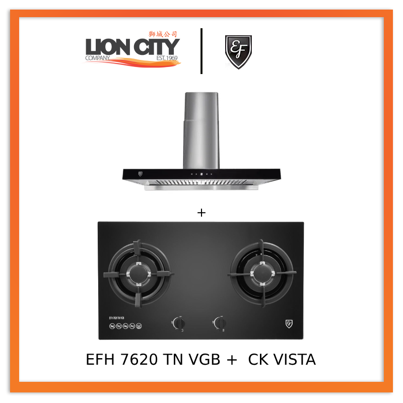 EF EFH 7620 TN VGB Glass Hob EFH7620TNVGB + CK VISTA 90CM Stainless Steel Cooker Hood - Premium Kitchen Appliances for Modern Home Cooking