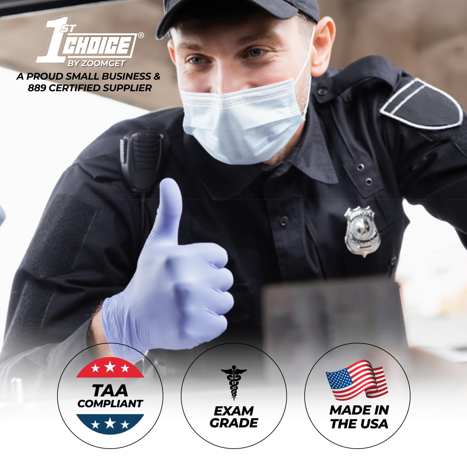 1st Choice 3 Mil Blue Indigo Nitrile Disposable Exam Gloves - TAA Compliant, Made in USA - Perfect for Medical, Dental, Laboratory & Food Handling Safety