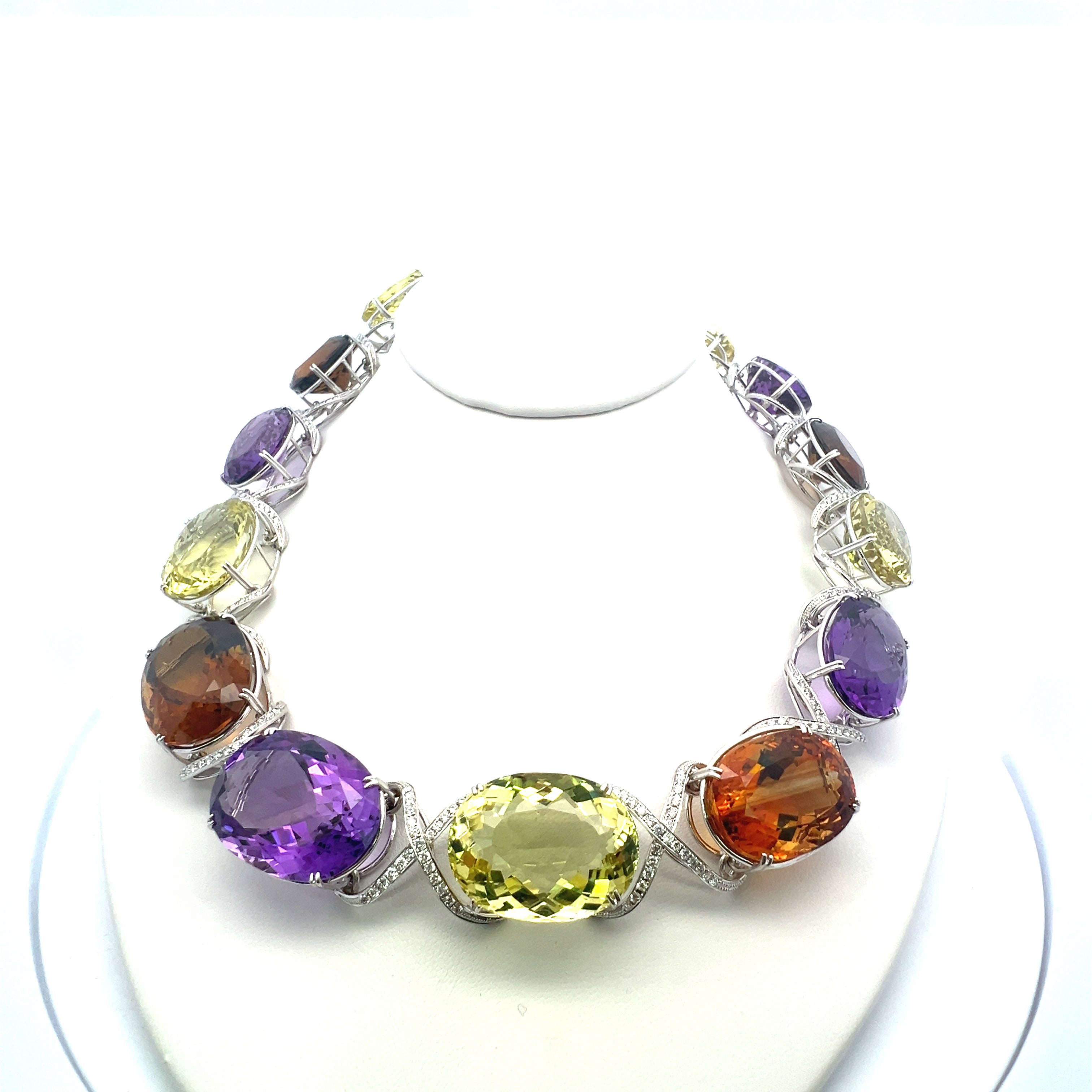 10.00 Carat Natural Citrine & Amethyst Diamond Necklace in 18K White Gold - Elegant Gemstone Jewelry for Women, Perfect for Weddings & Special Occasions