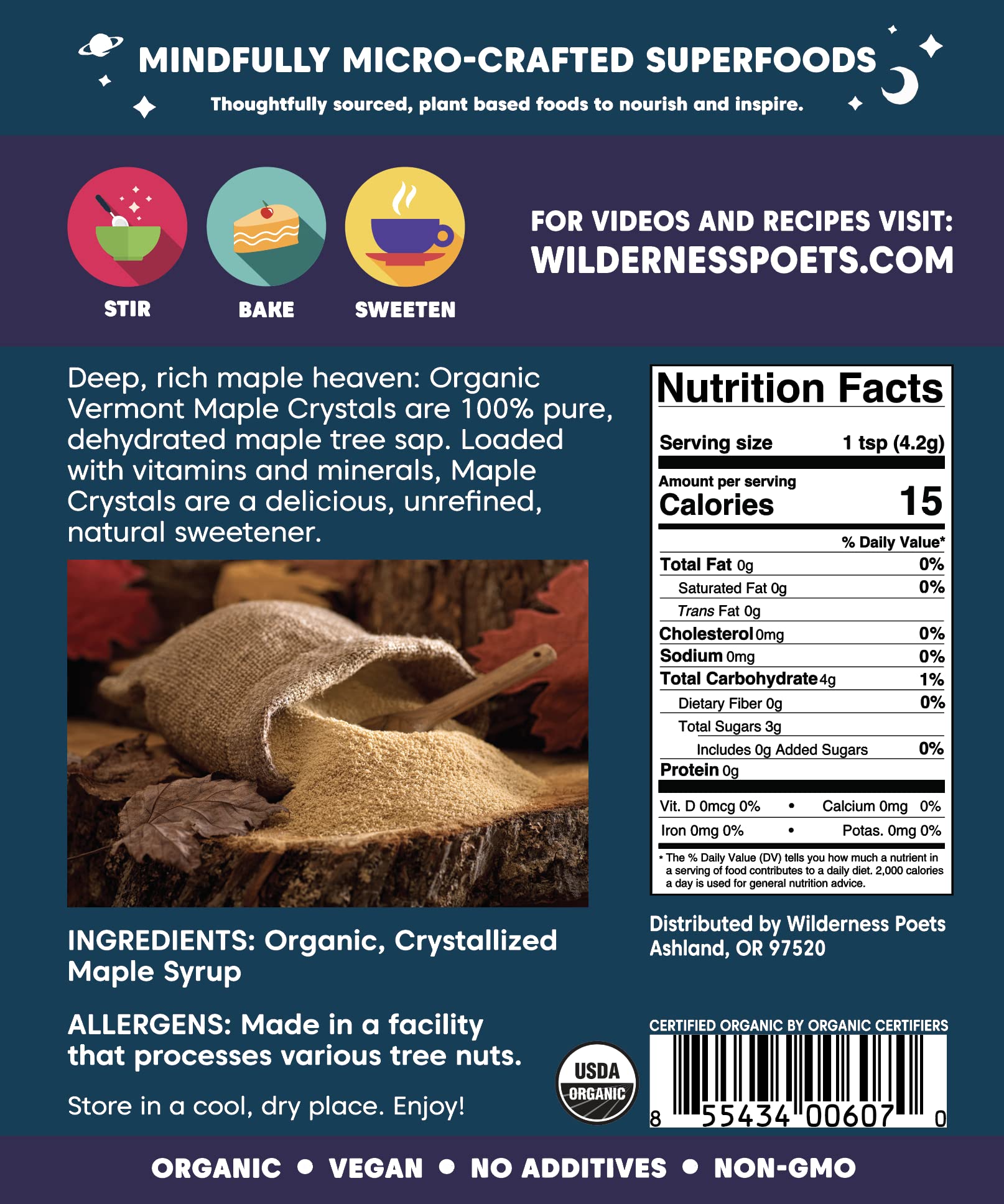 Organic Maple Sugar Crystals 40lb - Wilderness Poets for Baking & Cooking