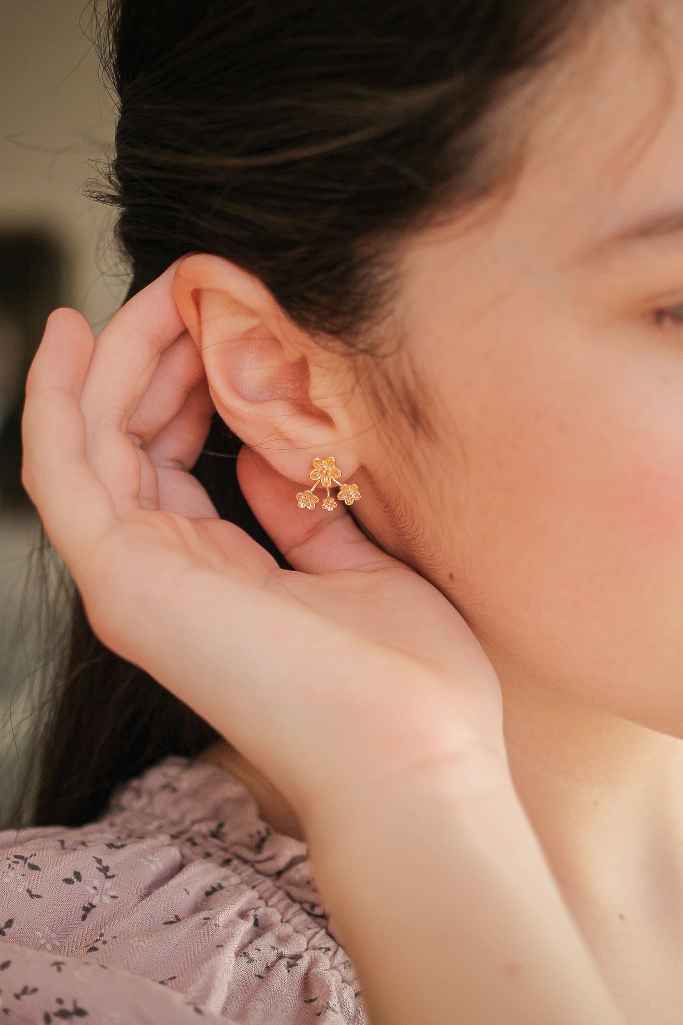 14K Gold Azalea Flower Stud Earrings for Women - Elegant Floral Jewelry Gift for Birthday, Anniversary & Valentine's Day