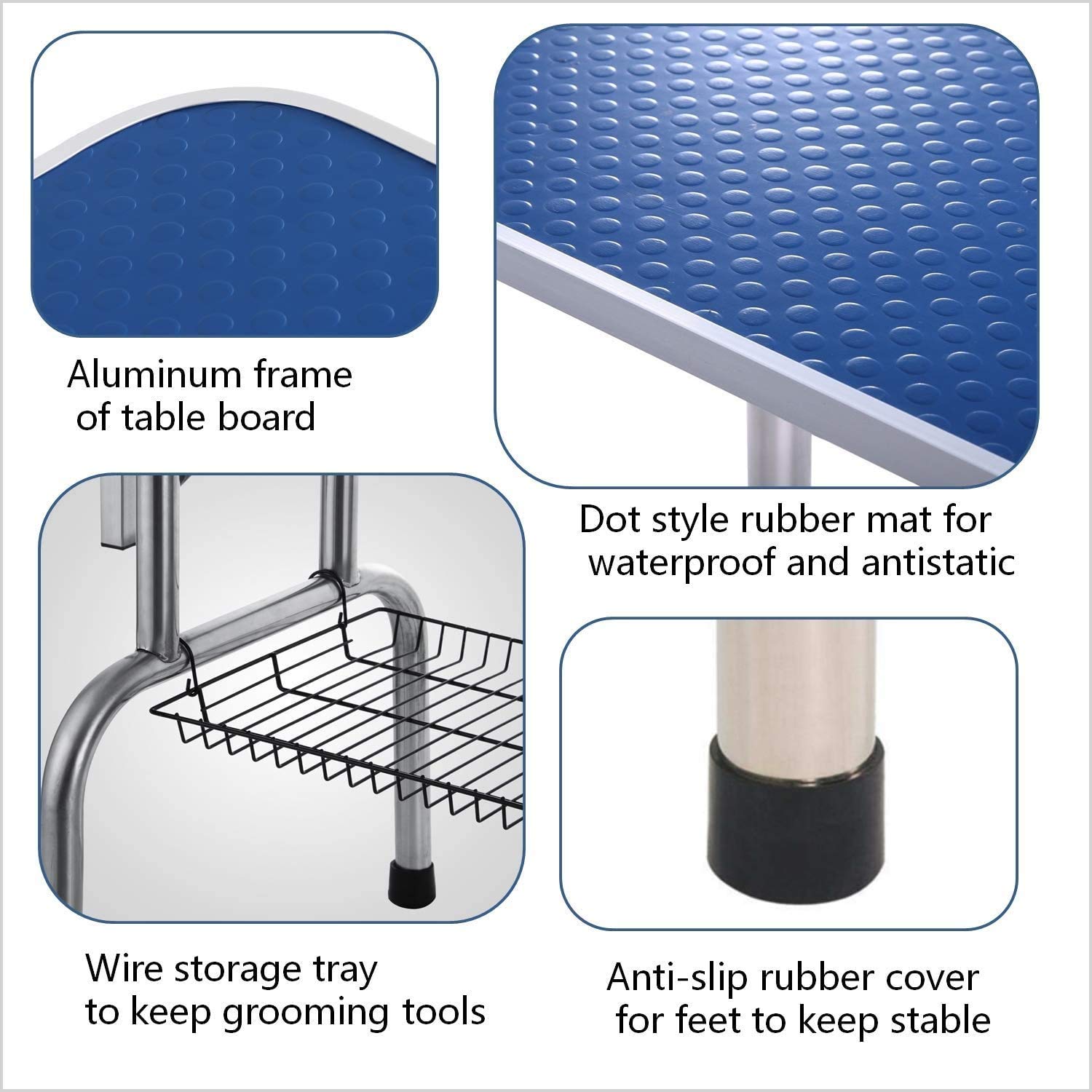 Foldable Stainless Steel Pet Grooming Table for Dogs - Heavy Duty 330lbs Capacity, Adjustable Height with Overhead Arms, Noose & Mesh Tray - 42 Inch Blue Professional Dog Bathing & Drying Station - Perfect for Home Grooming, Pet Salons & Veterinary Clinics