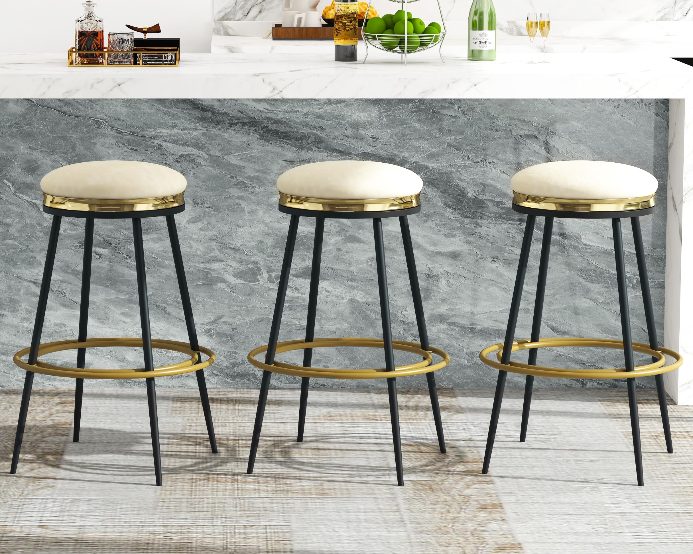 O&K FURNITURE Set of 2 Modern Velvet Swivel Bar Stools with Footrest - 24