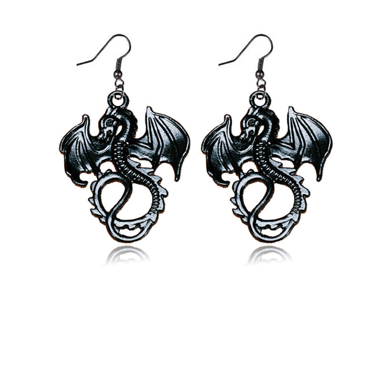 WCRAZYE Punk Party Black Dinosaur Earrings for Women & Men - Handmade Enamel Cartoon Animal Dangle Earrings, Cool Funny Jewelry Gift for Costume Parties, Halloween, Cosplay & Alternative Fashion