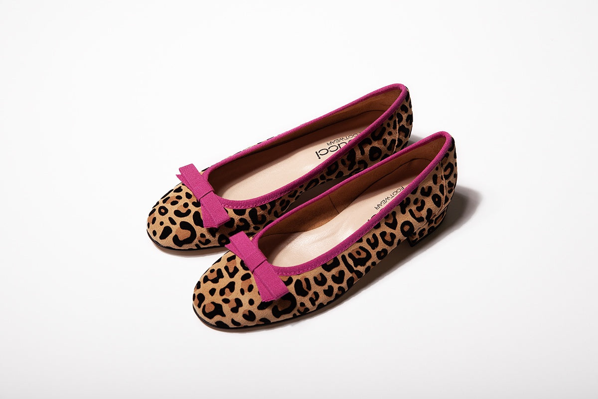 Fabucci Women's Leopard Print Ballet Flats - Pink Piping Comfortable Slip-On Shoes for Work, Office & Casual Outfits