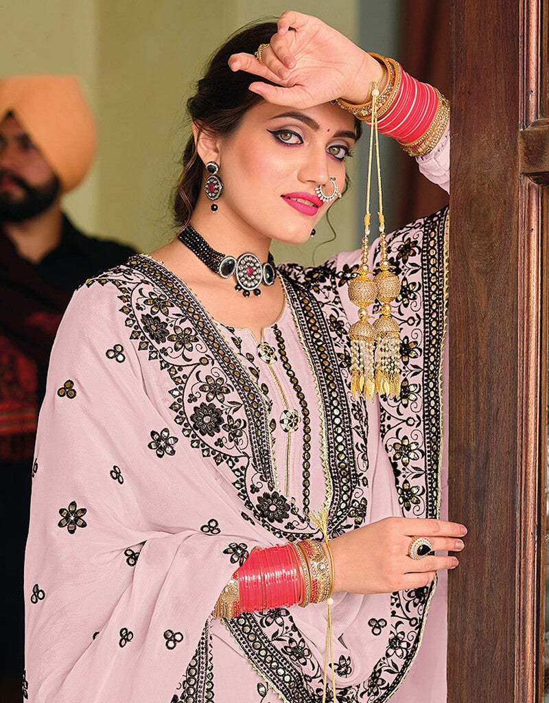 Elegant Baby Pink Palazzo Style Salwar Suit - Faux Georgette Indian Ethnic Wear for Women - Perfect for Weddings, Festivals & Special Occasions