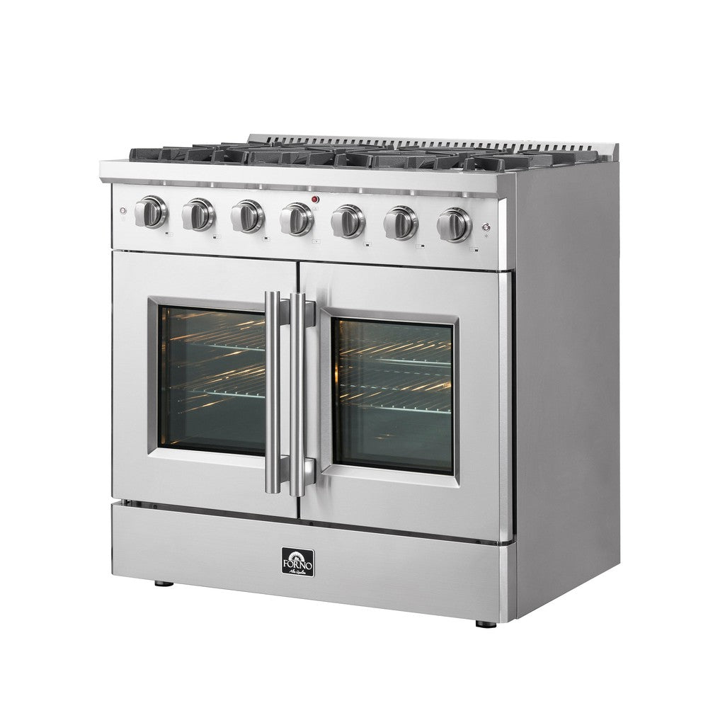 Forno Galiano 36-inch 5.36 cu. ft. Stainless Steel Freestanding All Gas Range with French Doors (Model FFSGS6444 36) - Perfect for Modern Kitchens, Home Chefs & Entertaining