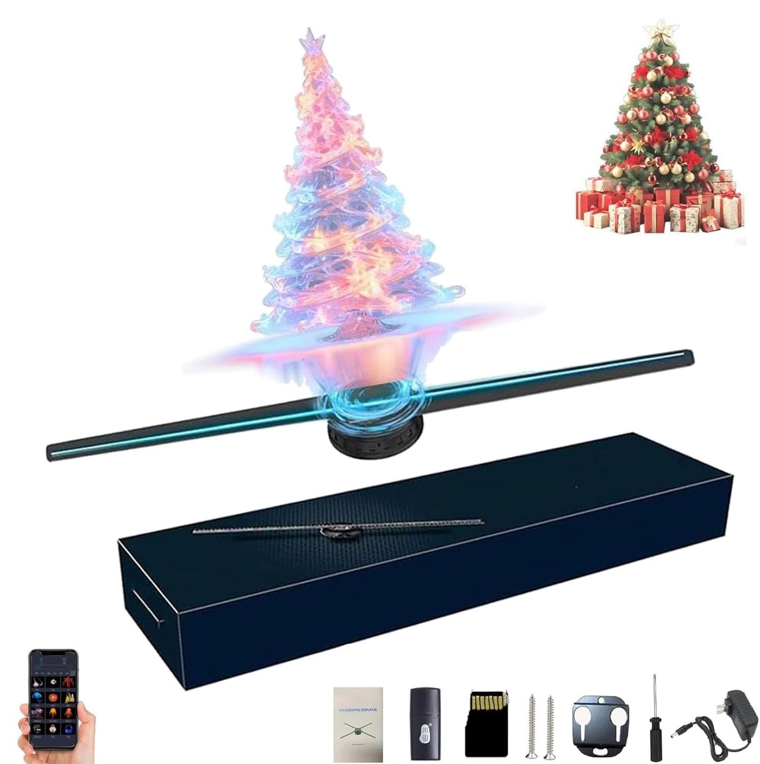 3D Holographic LED Fan Projector - Christmas Tree Hologram Display with 360° Rotation for Home, Office & Party Decor (1pc) - Perfect for Holiday Decorations, Gift Giving & Event Visual Effects