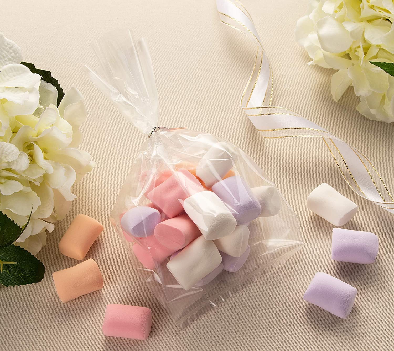 XLSFPY 100PCS Clear Cellophane Bags 5x7 Inches with Ties - Small Treat Bags for Cake Pops, Candy, Goodies & Rice Crispy Treats - Perfect for Birthday Party Favors, Baby Showers & Wedding Decorations
