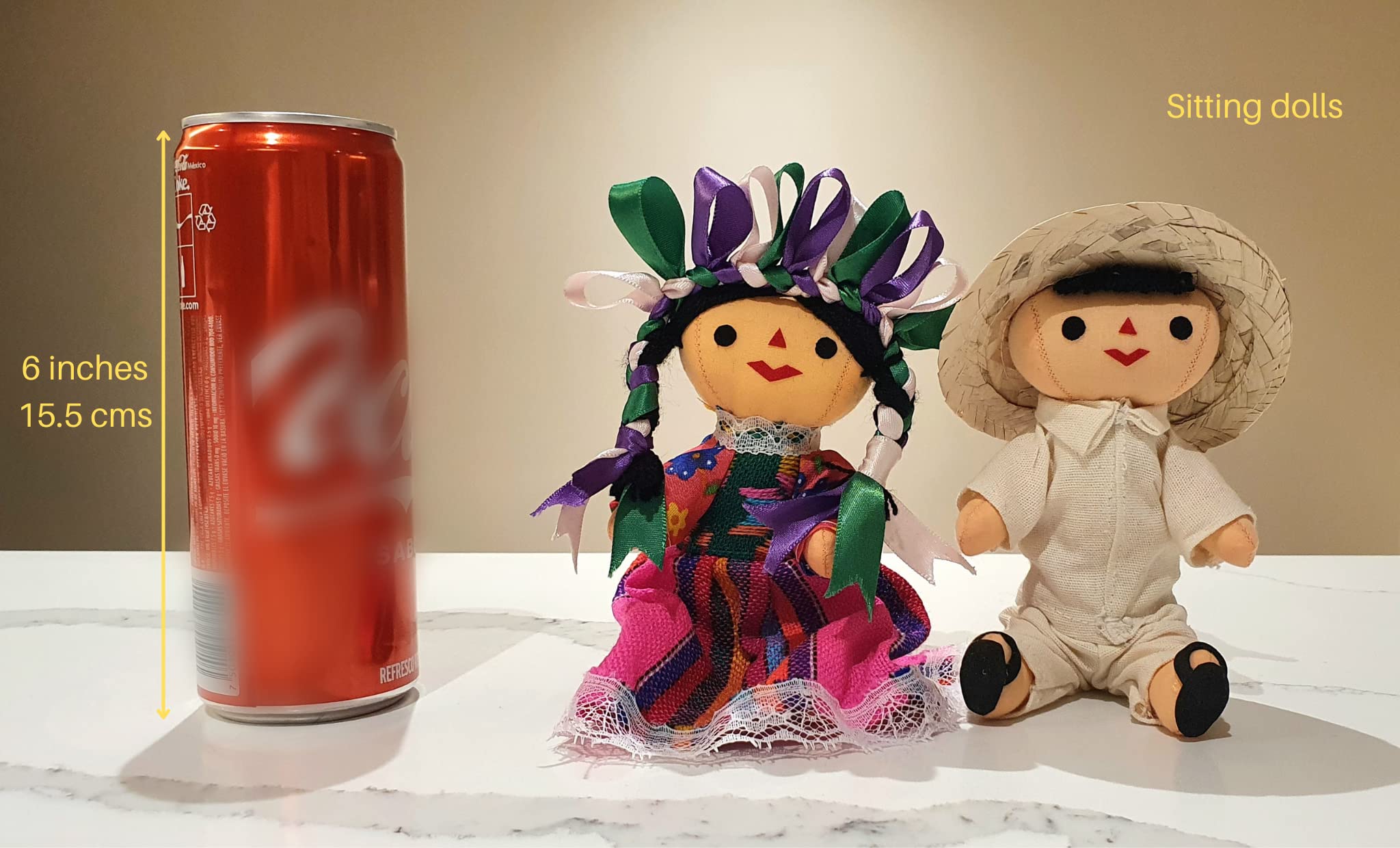 Authentic Mexican Handmade Traditional Rag Couple Dolls - 7 Inch Folk Art Decor - Pink & White - Perfect for Home Decor, Wedding Gifts & Cultural Collections