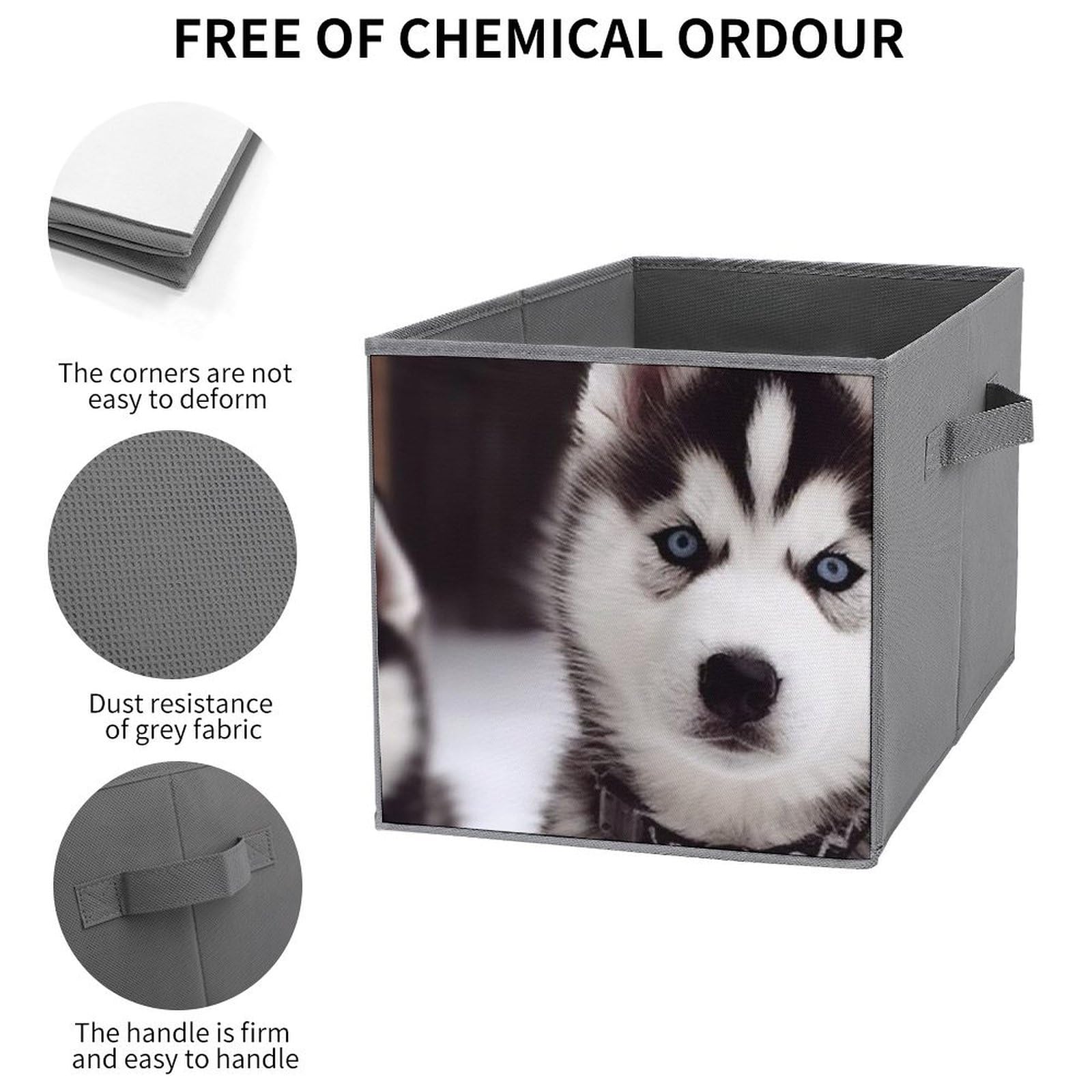6-Pack Adorable Huskies Collapsible Storage Bins with Handles - Large Closet Organizer, Foldable Fabric Storage Baskets for Clothes, Toys & Home Organization - Perfect for Bedroom, Nursery & Laundry Room Storage