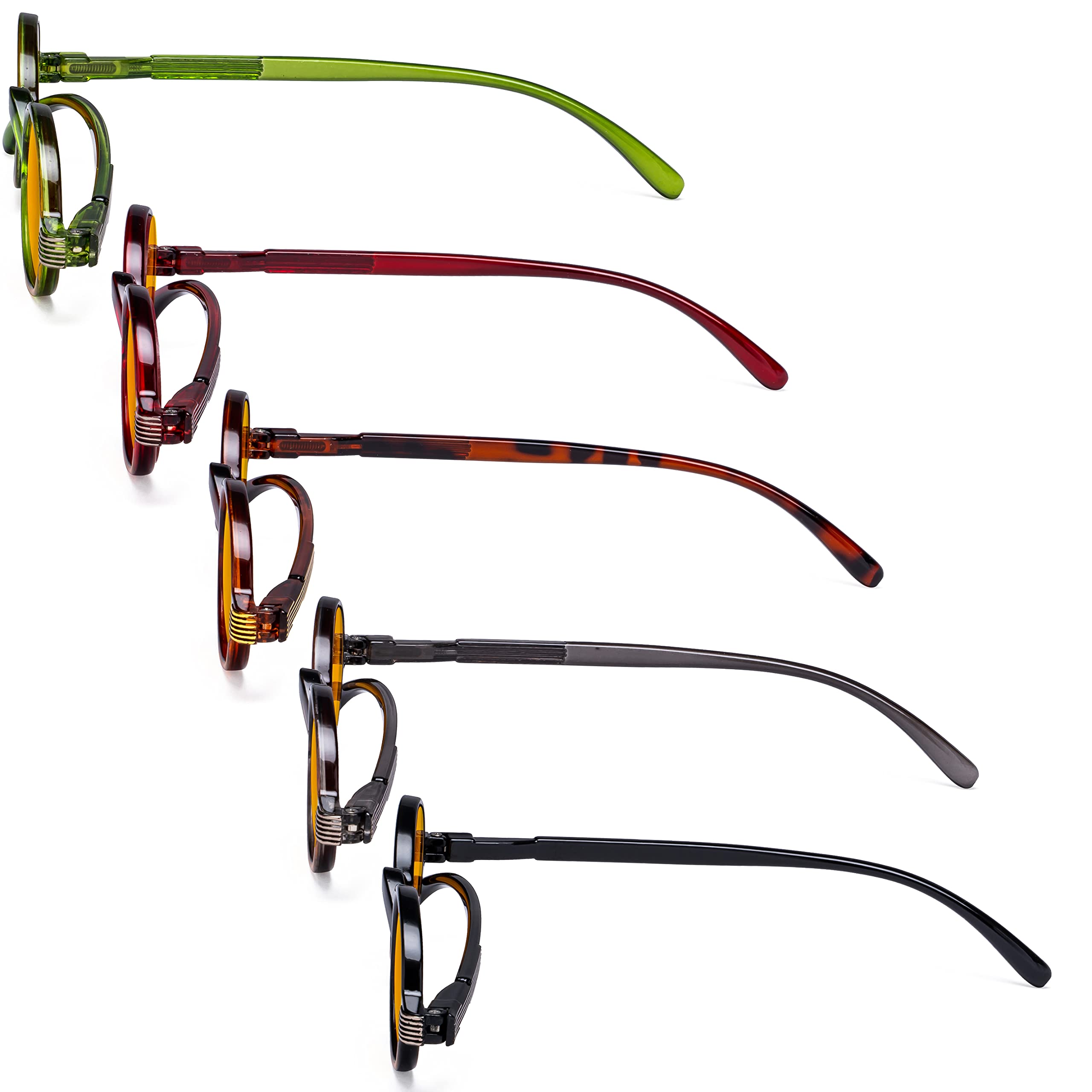 Eyekepper 5 Pack Small Round Blue Light Blocking Reading Glasses +1.75 Strength, Orange Tinted Computer Glasses for Men & Women - Reduce Eye Strain for Office Work, Gaming & Digital Screen Use