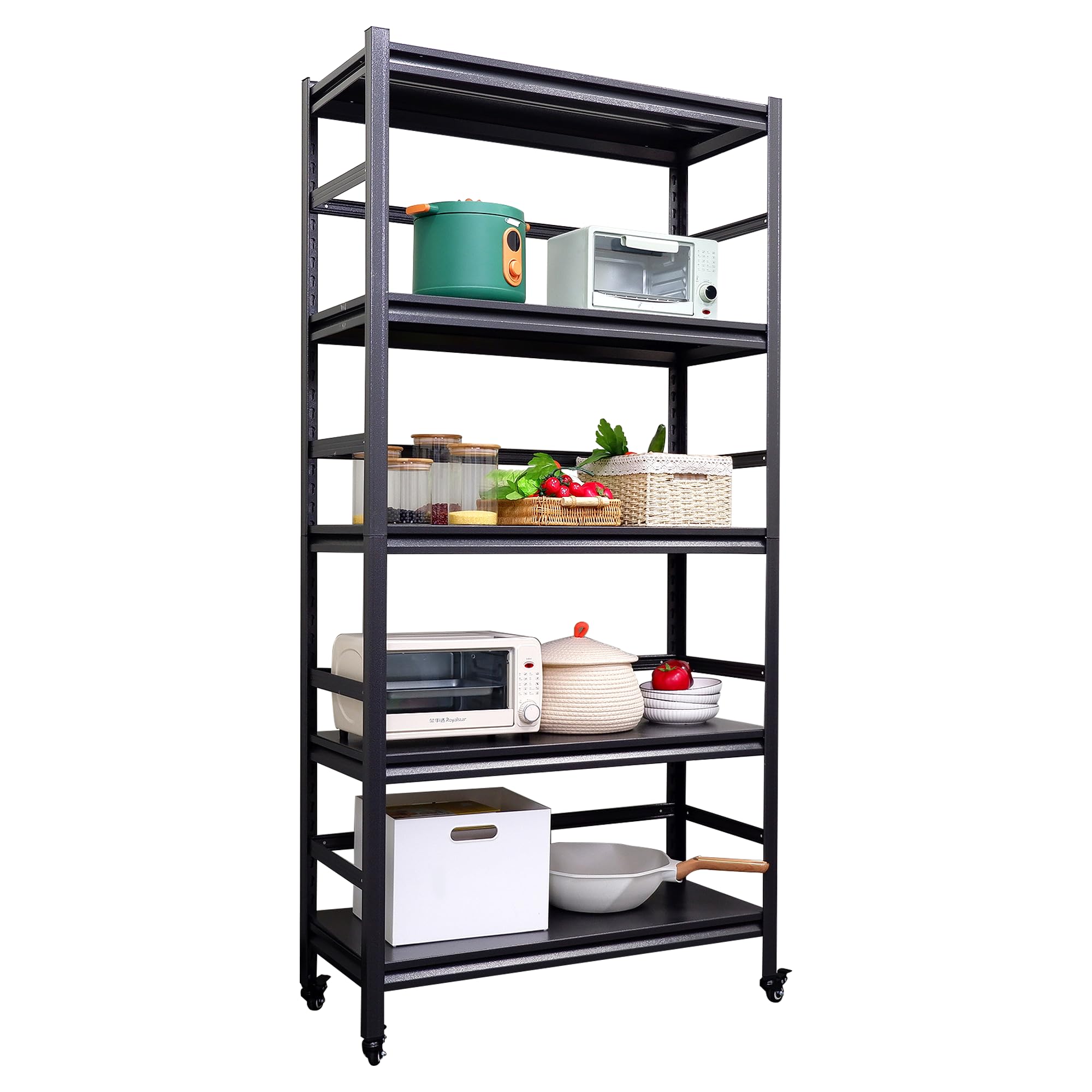 Heavy Duty 5-Tier Metal Storage Shelves - Adjustable Garage & Kitchen Shelving Unit with Wheels, 1750LBS Capacity (72
