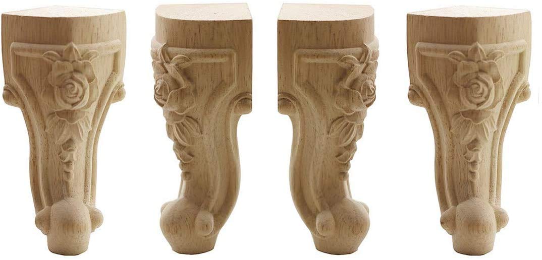 Solid Unfinished Carved Wood Furniture Legs (4
