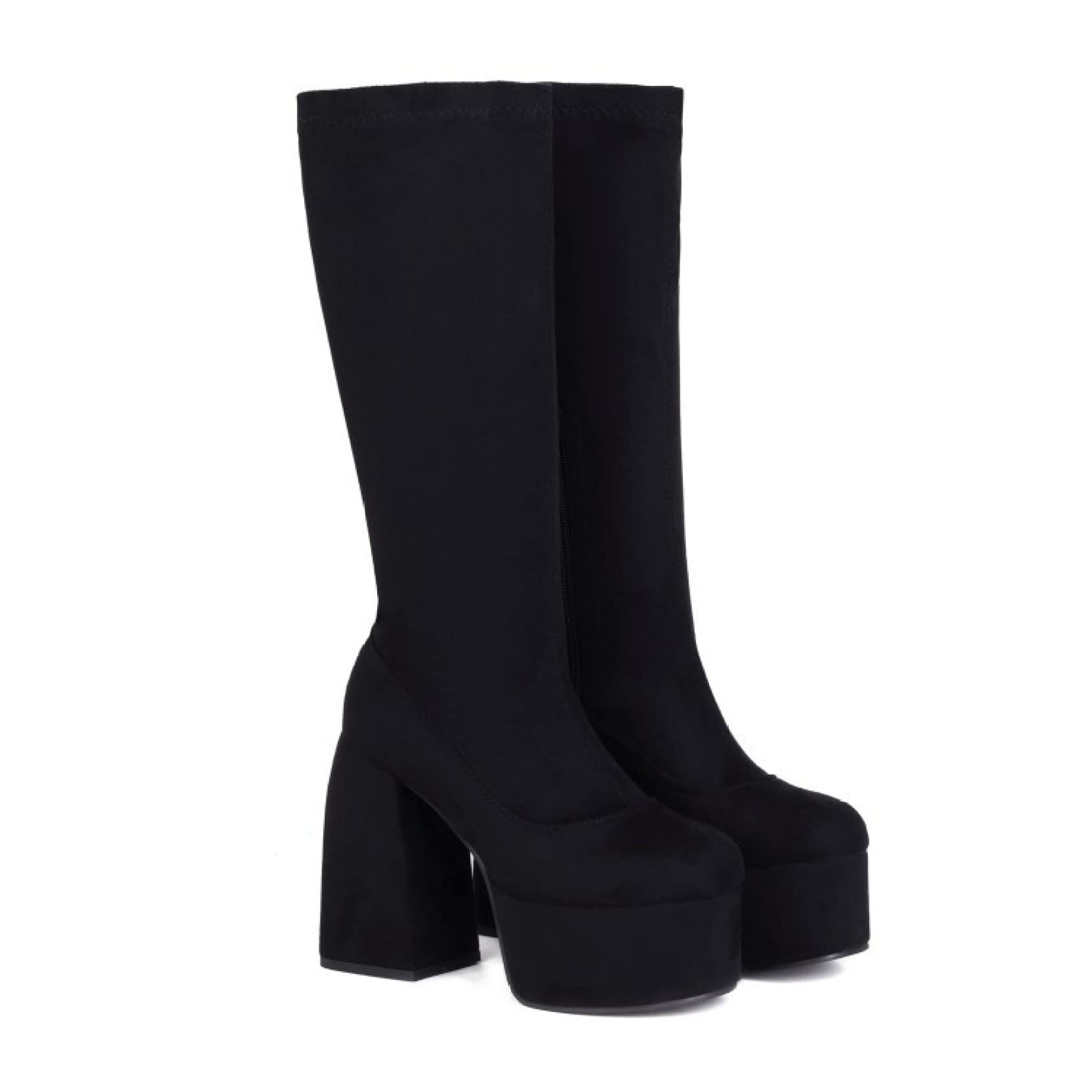 Hoxekle Women's Fashion Knee High Suede Boots - Leopard Print, Side Zipper, Square Toe, Thick Platform - Perfect for Nightclub, Party & Winter Outfits