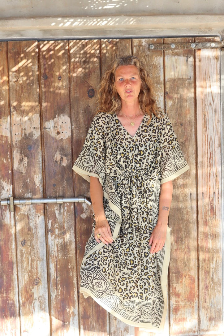 Sun Cotton Kaftan with Tiger Print - Lightweight Summer Beach Cover Up Dress for Women | Perfect for Vacation, Poolside, and Boho Fashion
