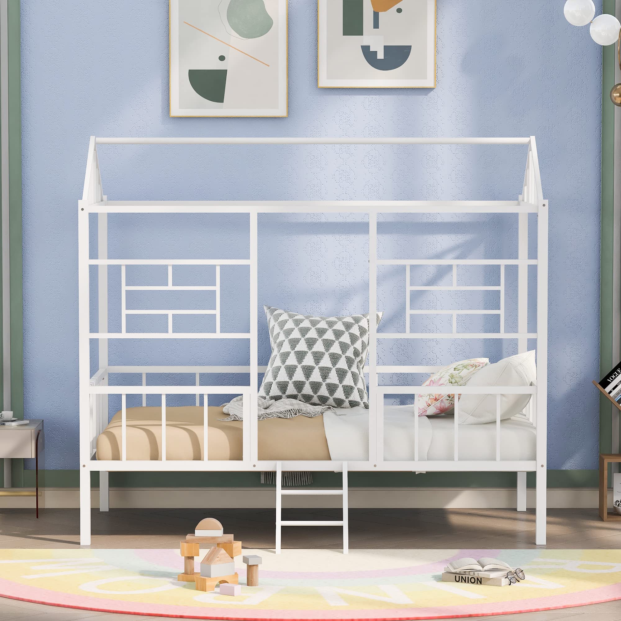 Bellemave Twin Size Metal Platform Bed Frame for Kids - No Box Spring Needed, Sturdy & Durable Bed Frame for Girls & Boys (White) - Perfect for Kids' Bedrooms, Guest Rooms & Small Spaces