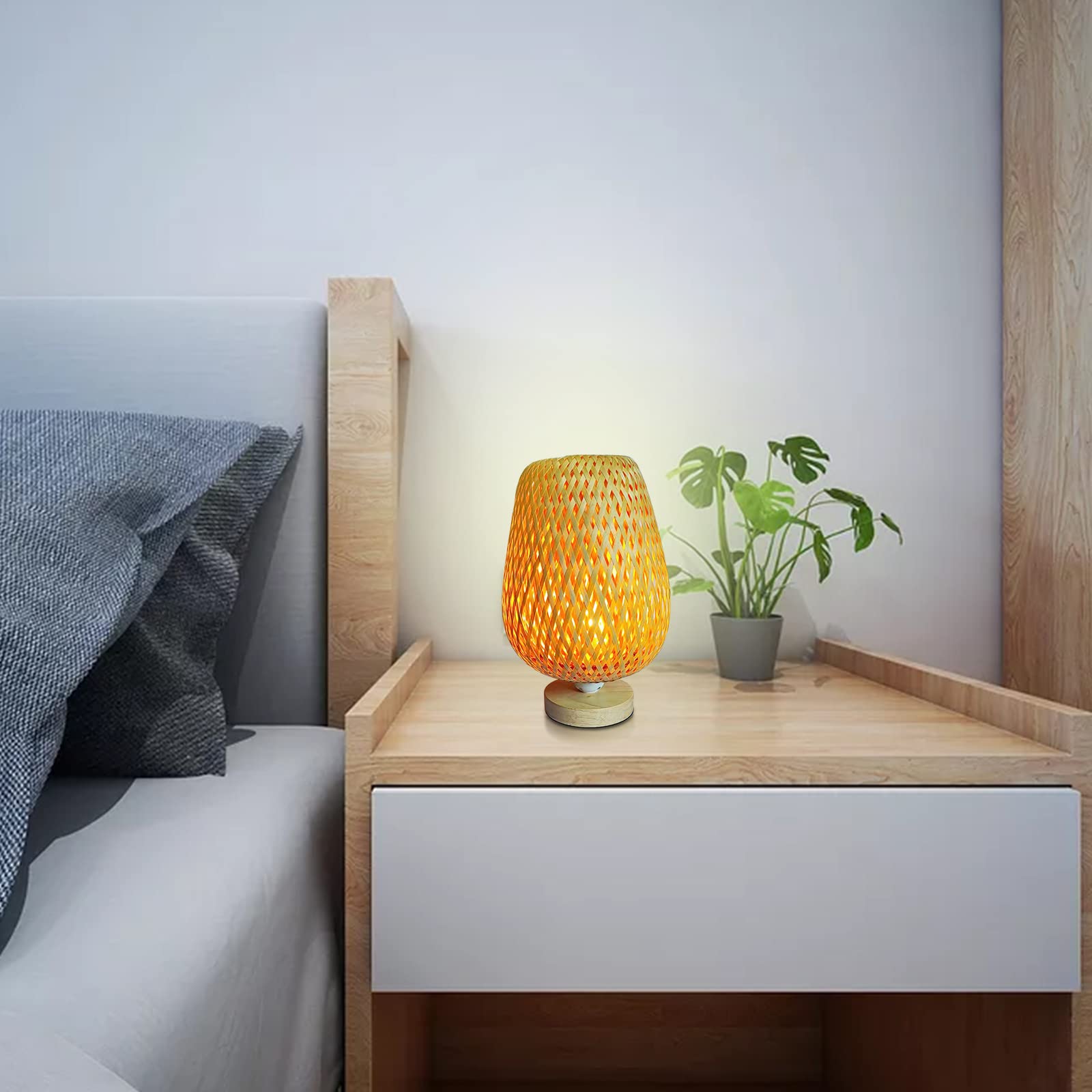 Modern Bamboo Table Lamp - Handwoven Natural Nightstand Lamp for Bedroom, Living Room & Study - 5.9x8.66 Inch Retro Reading Light - Perfect Bedside Lamp & Desk Light for Cozy Nights