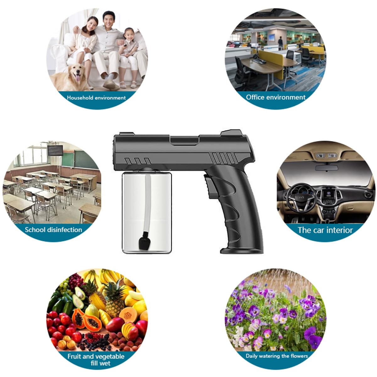 Portable Handheld Electric Disinfection Sprayer - Rechargeable Nano Atomizer for Home & Office | Electrostatic Air Purifier | Lightweight Sanitizing Spray Gun for Indoor Air Freshener, Car Seat Cleaning & Surface Disinfection (Black)