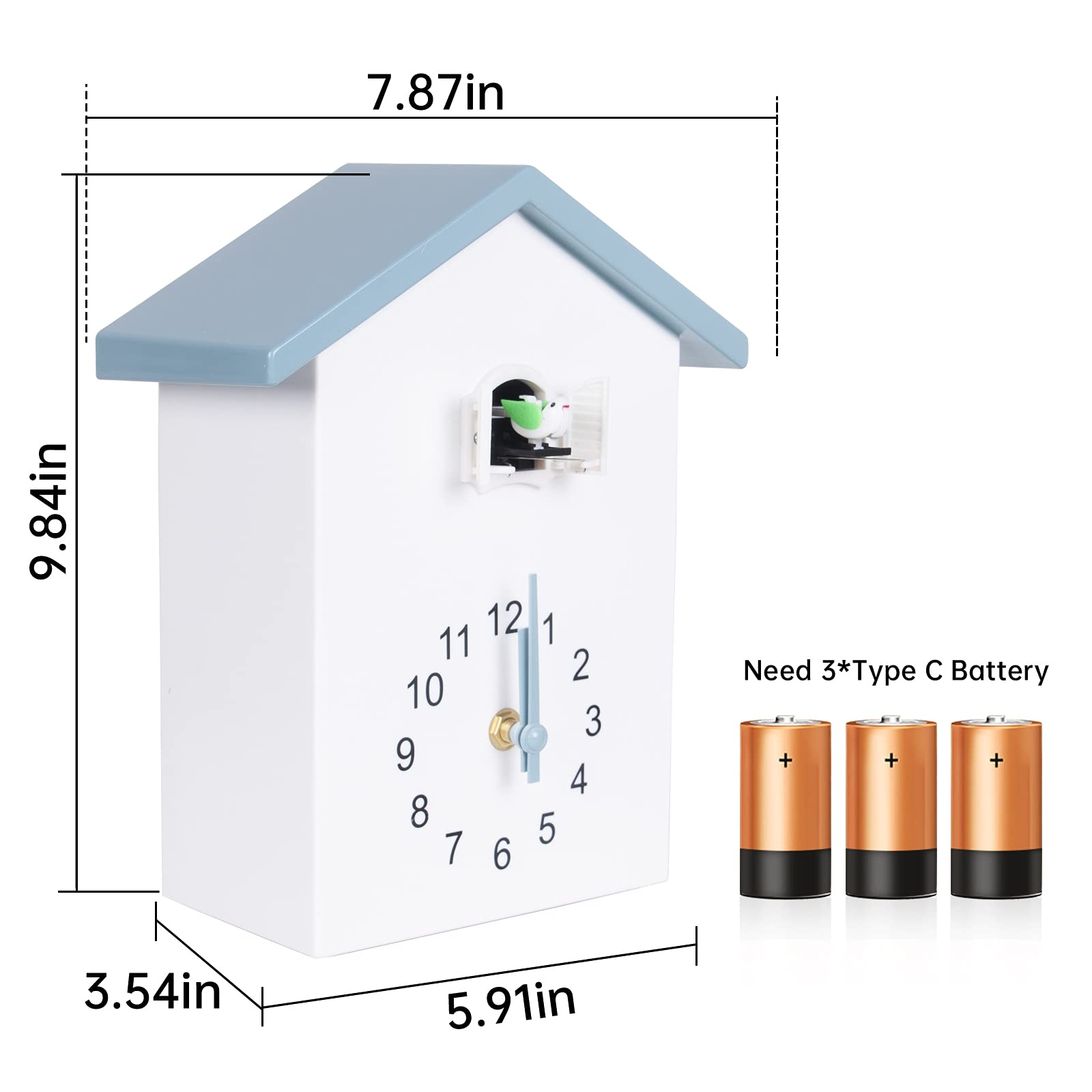 KEYPOWER Cuckoo Clock with Bird Sounds - Traditional German Pendulum Wall Clock with Alarm, Bird House Design - Perfect for Living Room, Kitchen, Office & Home Decor (Gray)