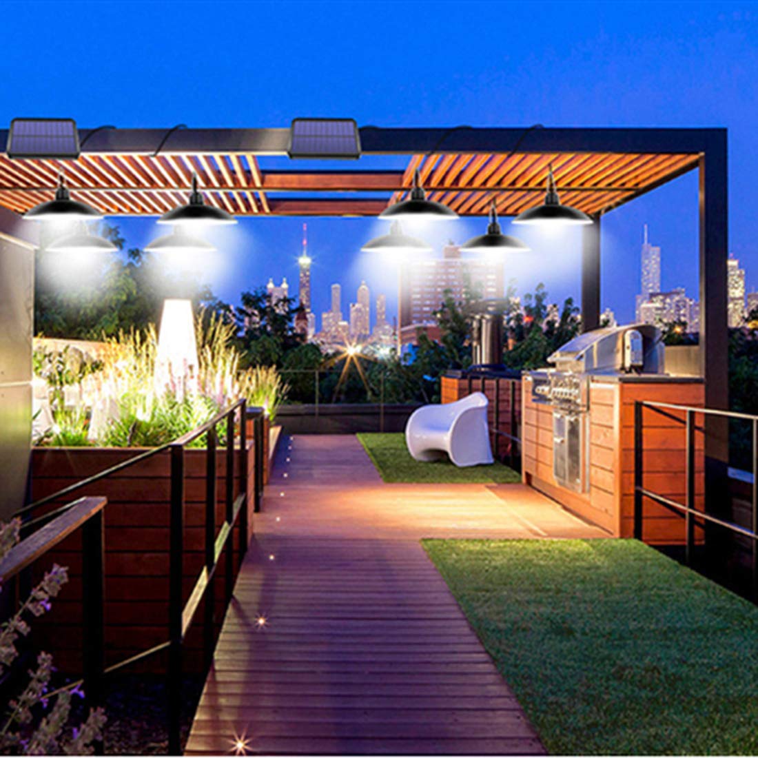 Upgraded Solar Pendant Lights with Dual Bulbs - IP65 Waterproof Outdoor Lighting with Remote Control & Auto Dusk to Dawn Sensor - Perfect for Sheds, Barns, Chicken Coops, Stables, Pig Pens, Tents & Patio Decor - Energy Efficient Solar Powered Lights for Garden, Yard & Farm Use