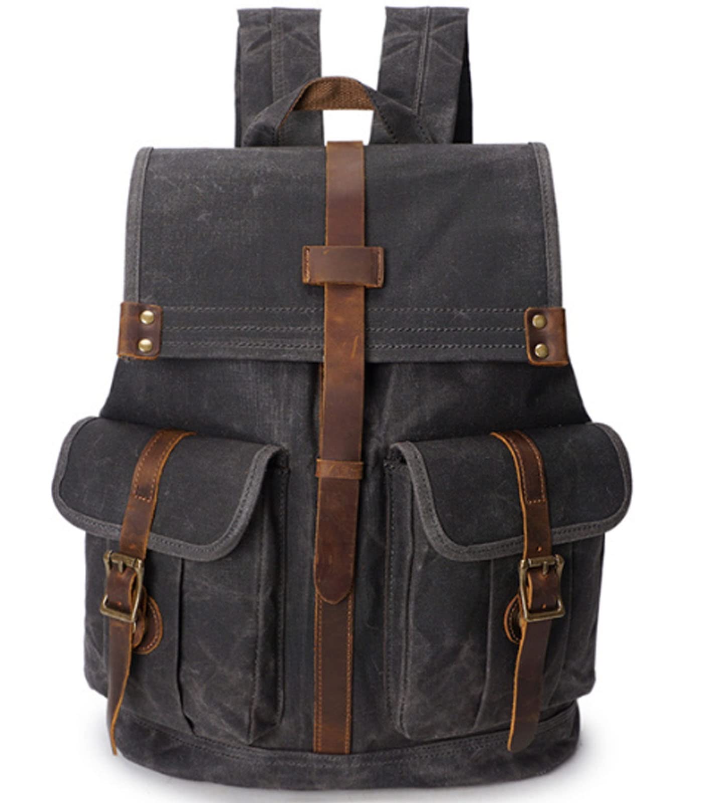 LYWL Men's Waxed Canvas Backpack - Vintage Waterproof Travel Bag for Hiking, Camping & Daily Commute (Gray)
