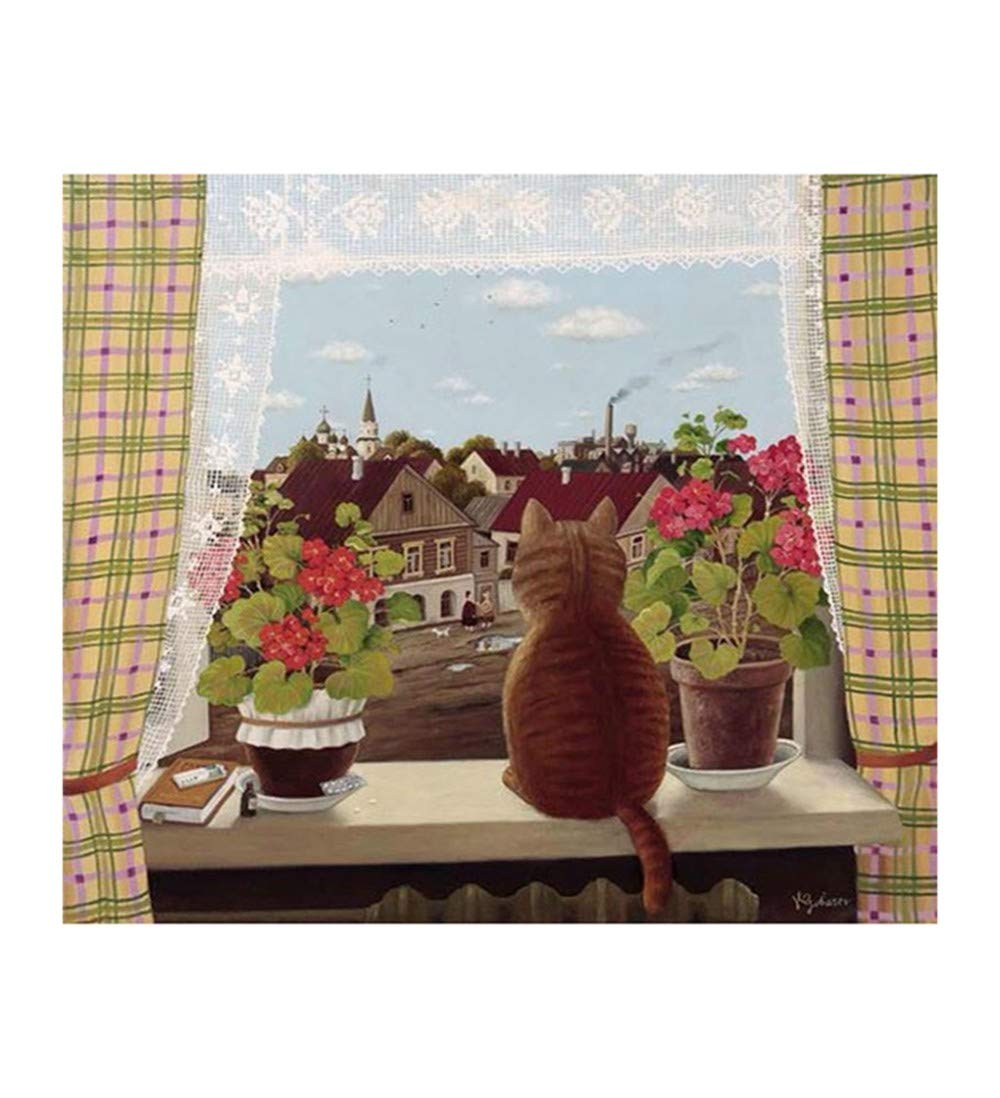 1000 Piece Wooden Jigsaw Puzzle Set for Adults & Kids - Landscape Animal Cat Windowsill Scene - Family Brain Challenge Game for Parent-Child Bonding (Perfect for Family Game Night, Birthday Gifts & Educational Activities)