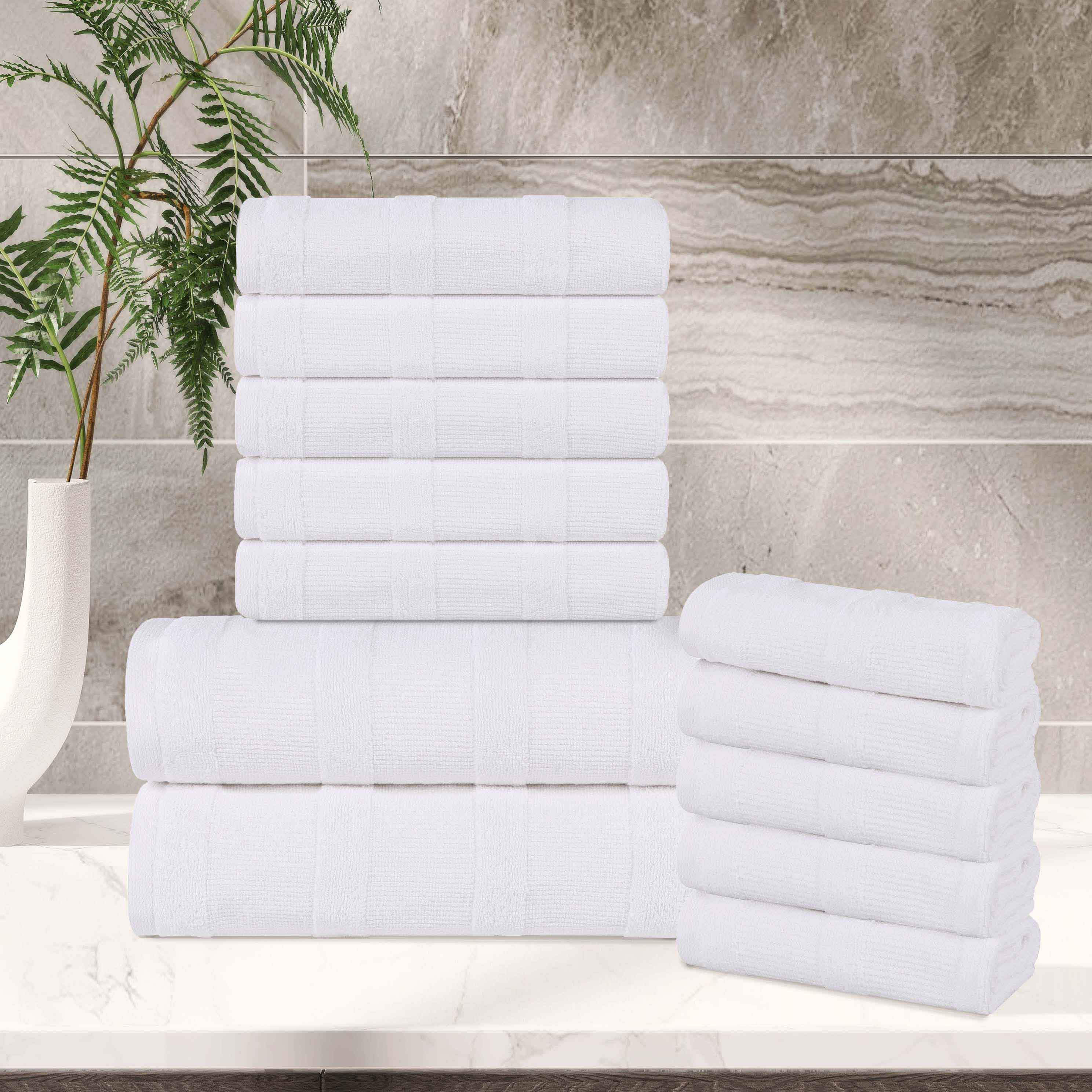 Premium 12-Piece Roma Cotton Ribbed Towel Set - Ultra Soft, Absorbent & Textured for Bath, Spa & Luxury Home Use