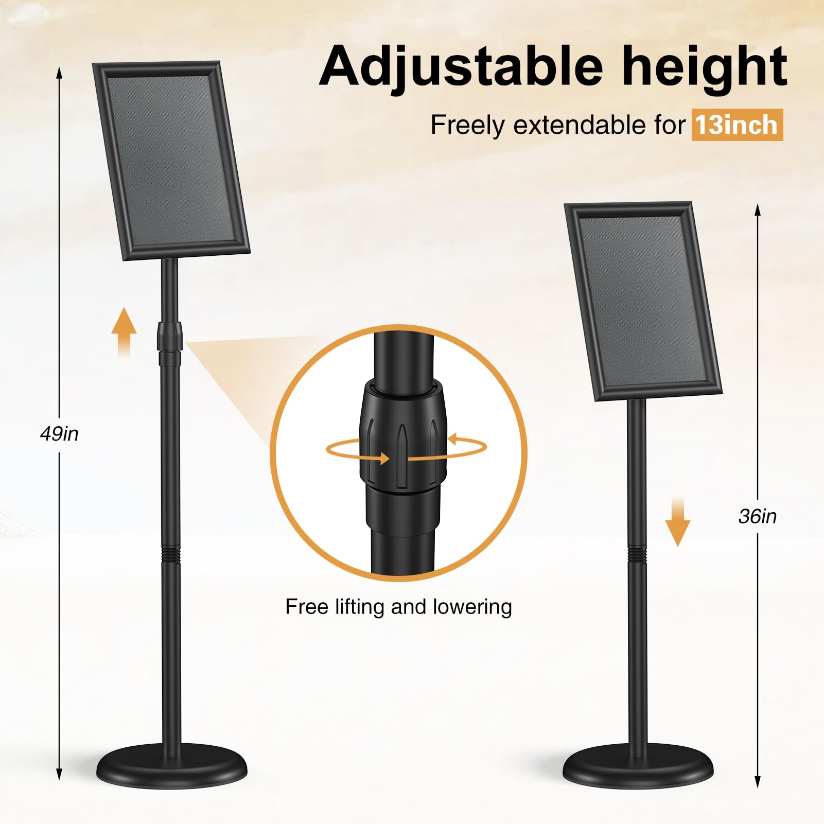 Adjustable 8.5x11 Inch Sign Stand Holder with Rotating Frame & Snap-Open Design - Perfect for Retail Displays, Trade Shows, and Restaurant Menu Boards