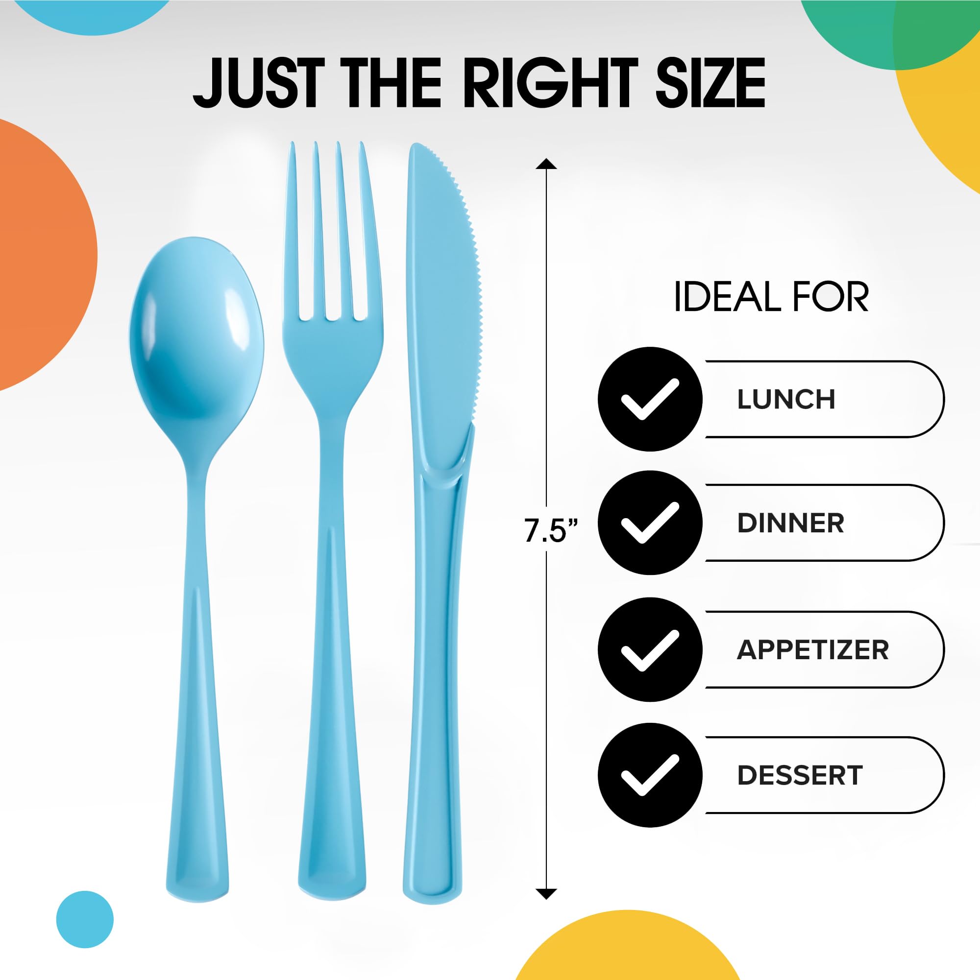 Light Blue Heavy Duty Plastic Cutlery Set - 150 Pcs Disposable Utensils (50 Forks, 50 Knives, 50 Spoons) - Durable Party Flatware for Picnics, BBQs, Catering & Events