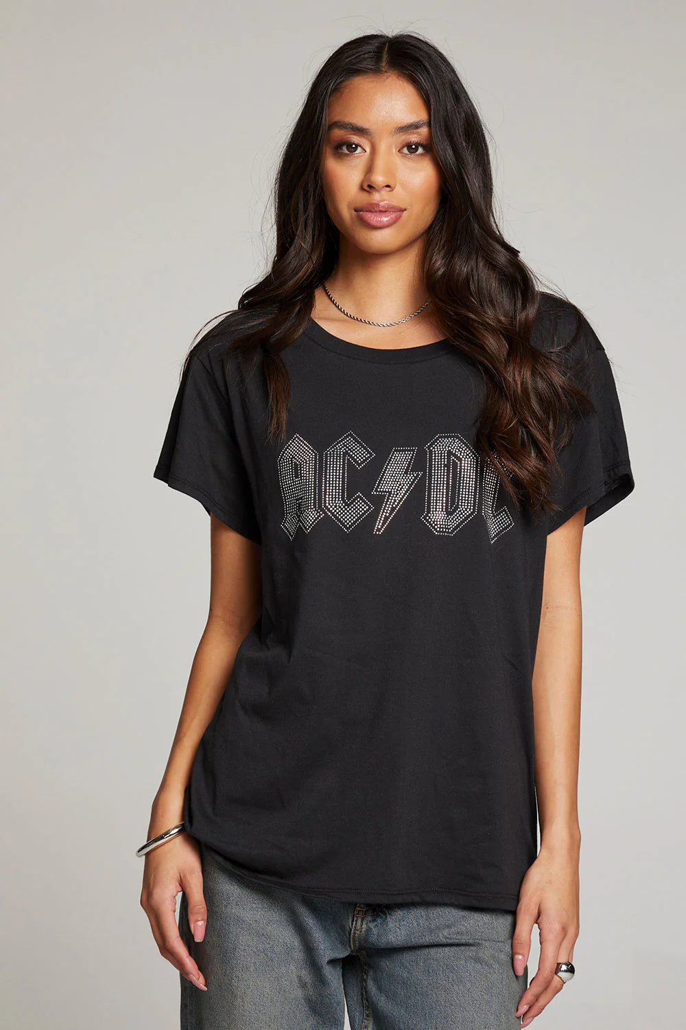 AC/DC Official Studded Logo T-Shirt - True Black - Rock Band Merchandise for Concerts & Casual Wear