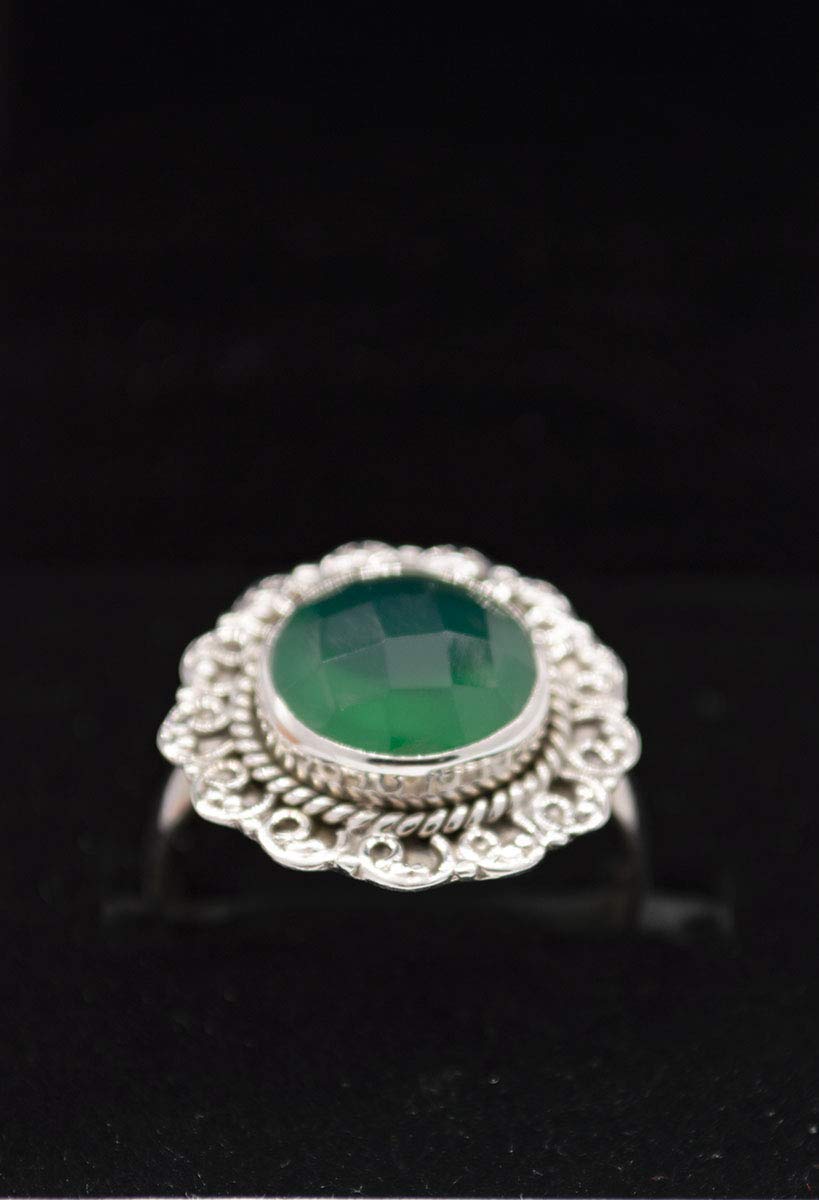 Green Soul Chalcedony Solitaire Ring - Sterling Silver Cocktail Ring with Natural Green Chalcedony Gemstone | Perfect for Evening Parties, Weddings & Special Occasions