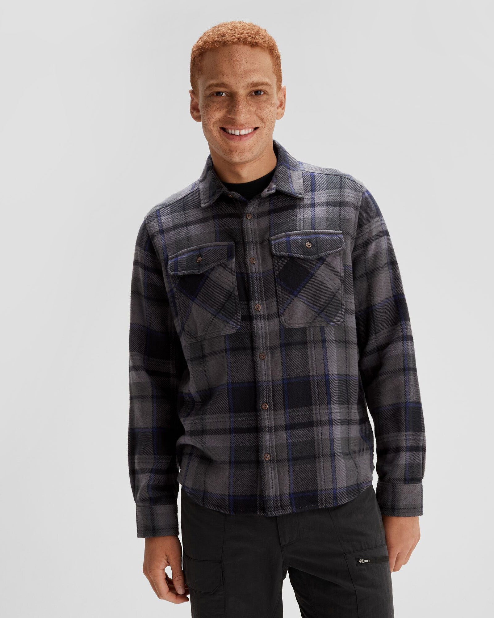Men's Huntly Long Sleeve Plaid Shirt - Charcoal Checkered Flannel Shirt for Outdoor Camping & Casual Wear