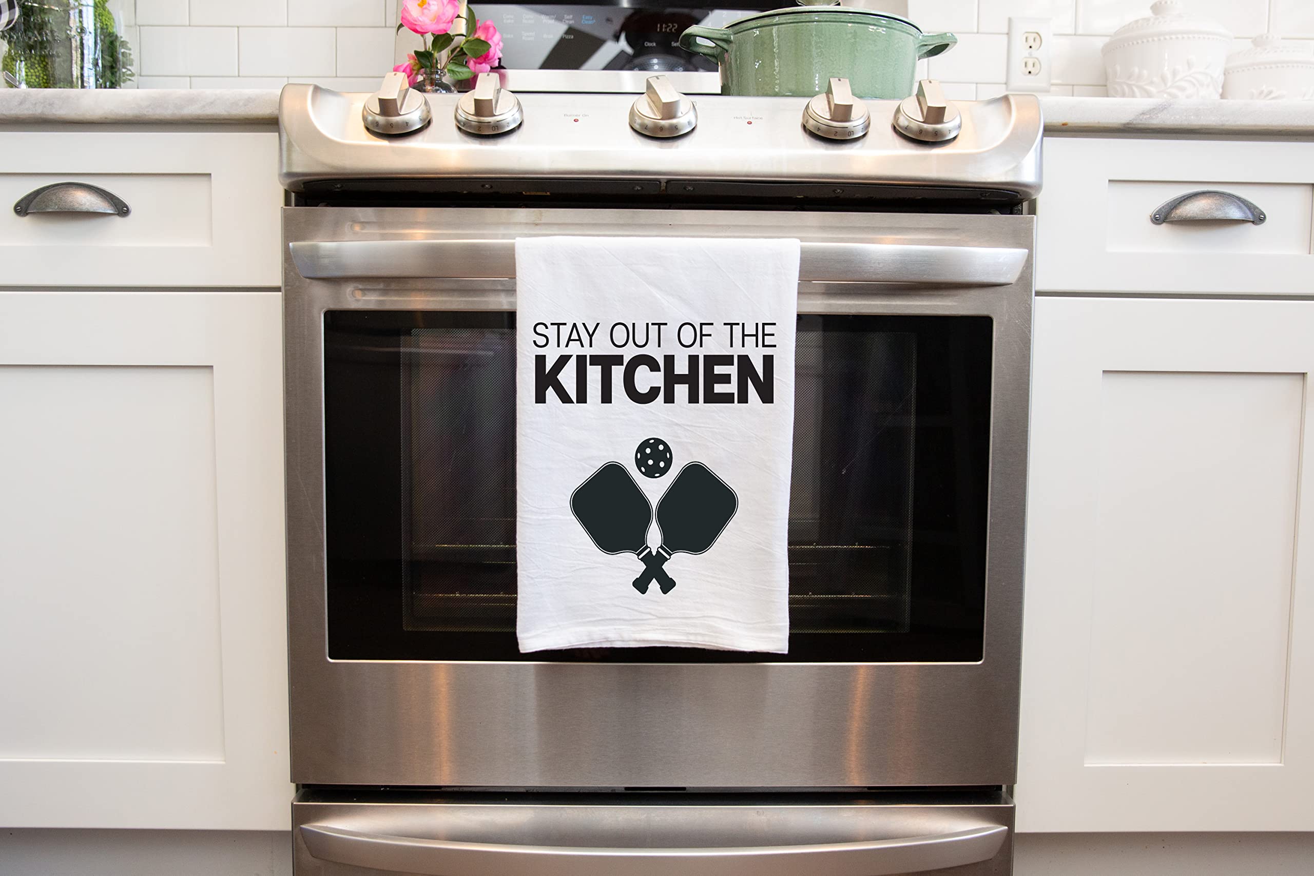 Funny Kitchen Towel - 'Stay Out of the Kitchen' Pickleball Dish Cloth - Perfect Gift for Men & Women - Pickleball Lovers, Retirement, Christmas, Mother's Day, Father's Day, Birthday Gift - Ideal for Kitchen Decor, Housewarming, and Humorous Home Gifts