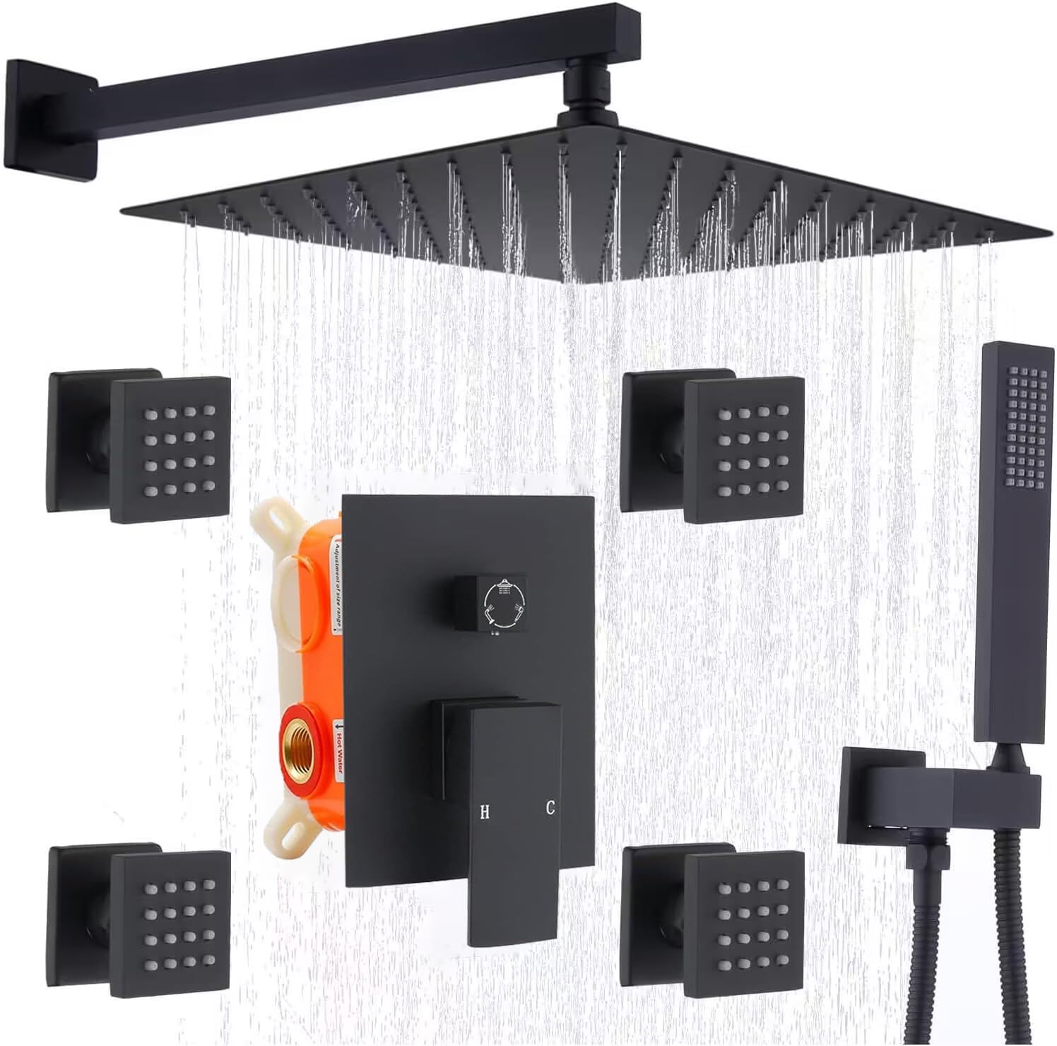 Premium Matte Black Rain Shower System - 12