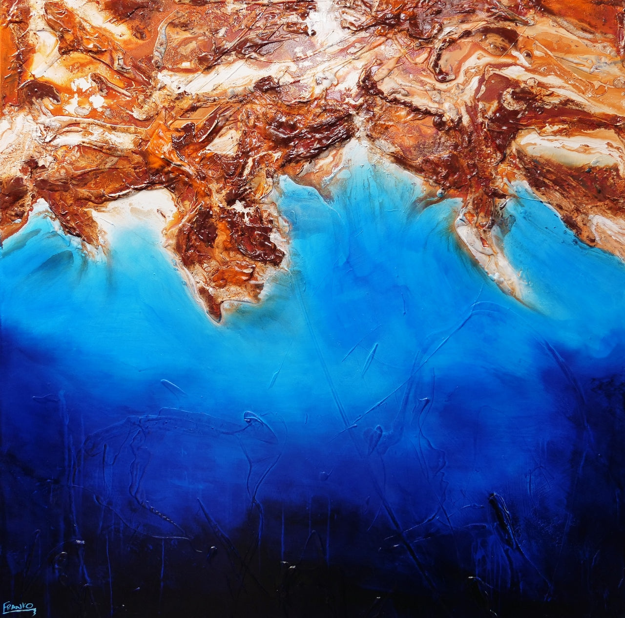 150cm x 150cm Blue Oxide Textured Abstract Canvas Wall Art - Modern Handmade Painting for Living Room, Bedroom & Office Decor | Arid Coast Collection