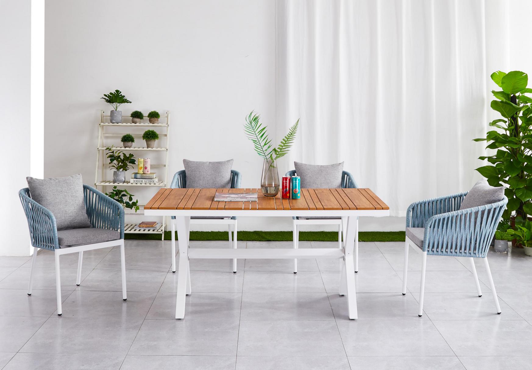 Anita Outdoor Rectangular Dining Table with Blake Armchair Set in White - Perfect for Patio, Garden, and Backyard Entertaining