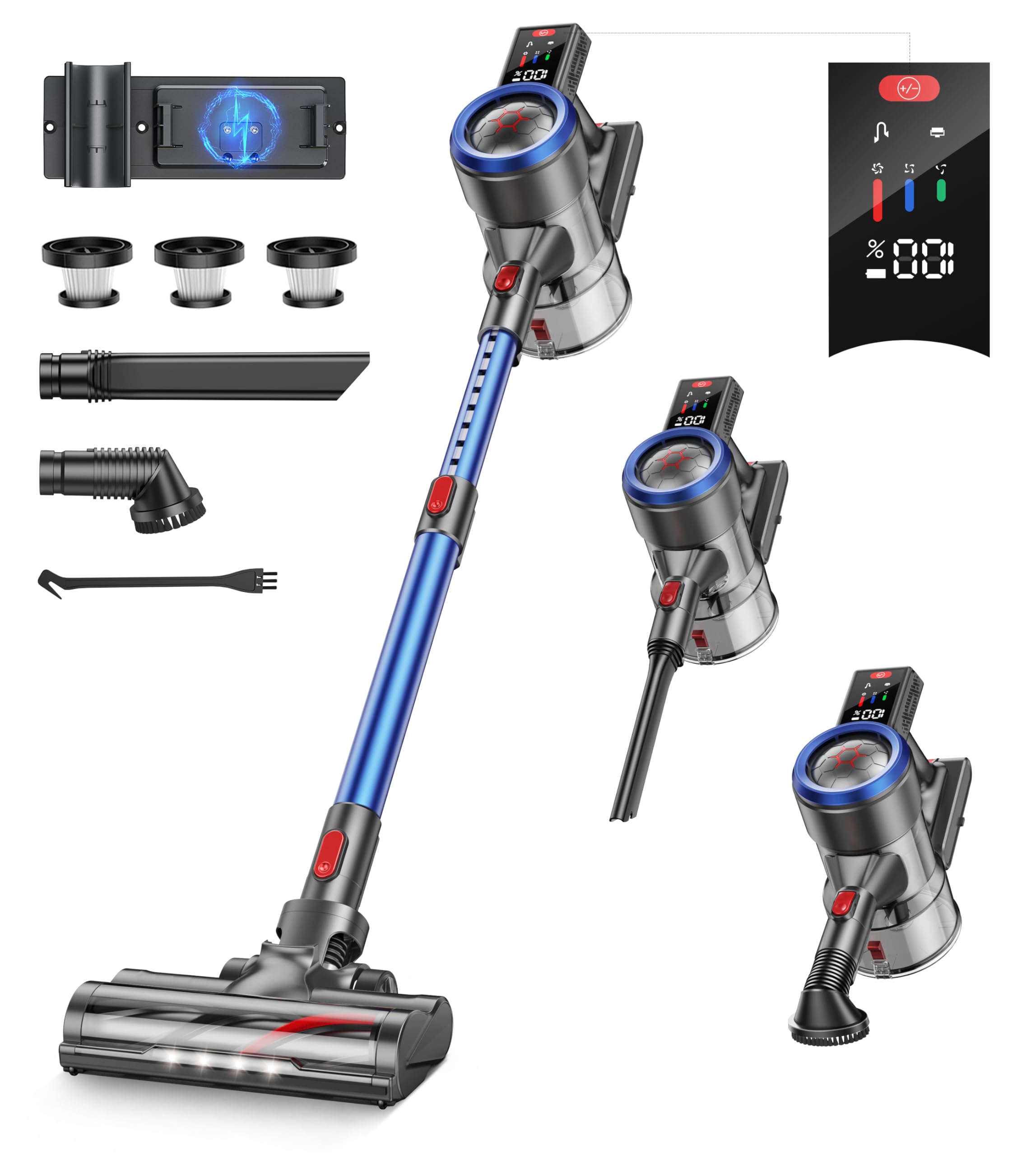 Powerful 450W Cordless Stick Vacuum Cleaner - 38Kpa Suction, 55 Min Runtime, 1.5L Dust Cup, Wall-Mounted Charging Dock & Smart Color Display - Lightweight for Hardwood Floors, Carpets & Pet Hair - Perfect for Quick Cleanups & Deep Cleaning in Homes with Pets