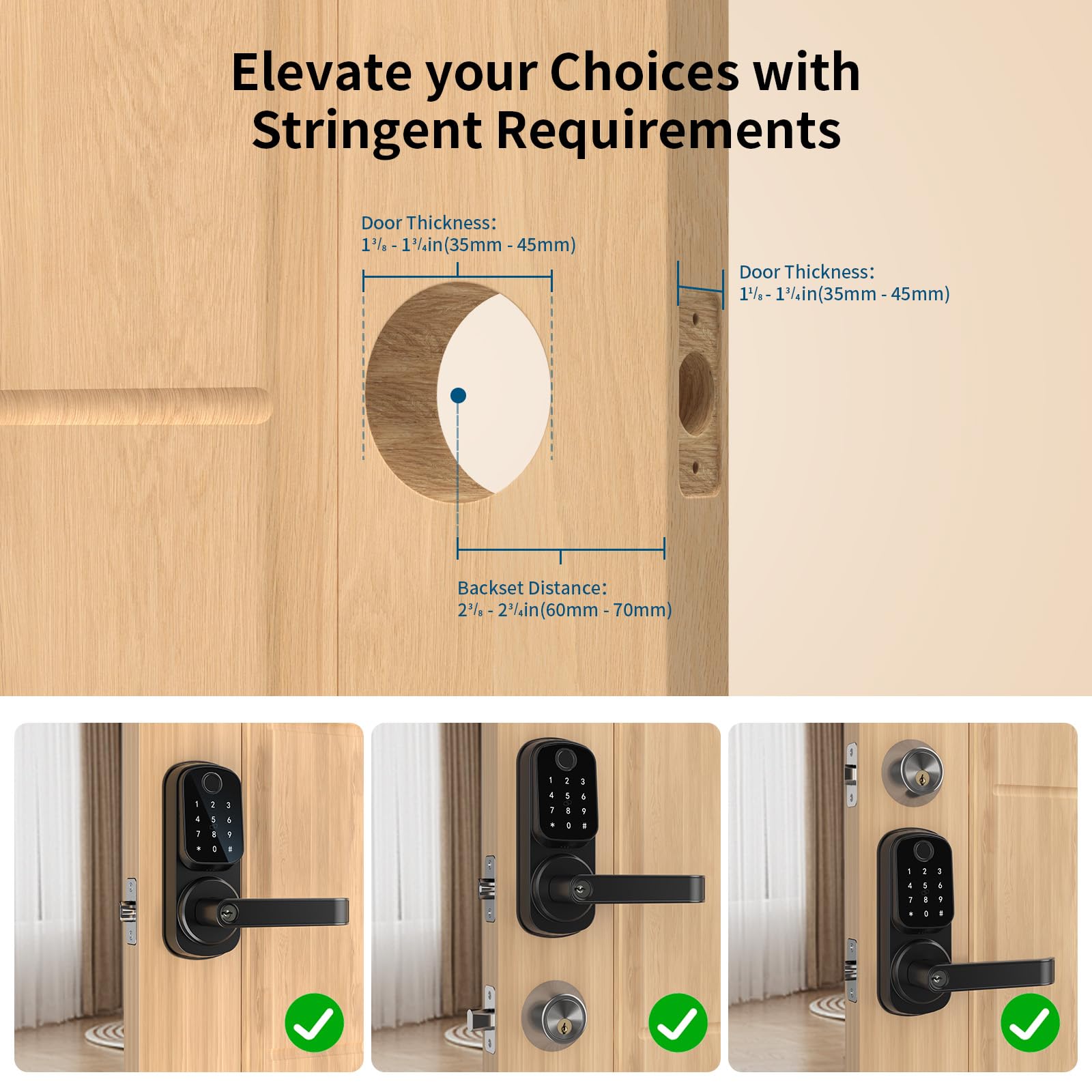 IRONZON Smart Keyless Entry Door Lock with Handle - 5-in-1 Keypad Deadbolt for Front Door (Fingerprint, Password, Key, APP Control) - Perfect for Home Security & Vacation Rentals