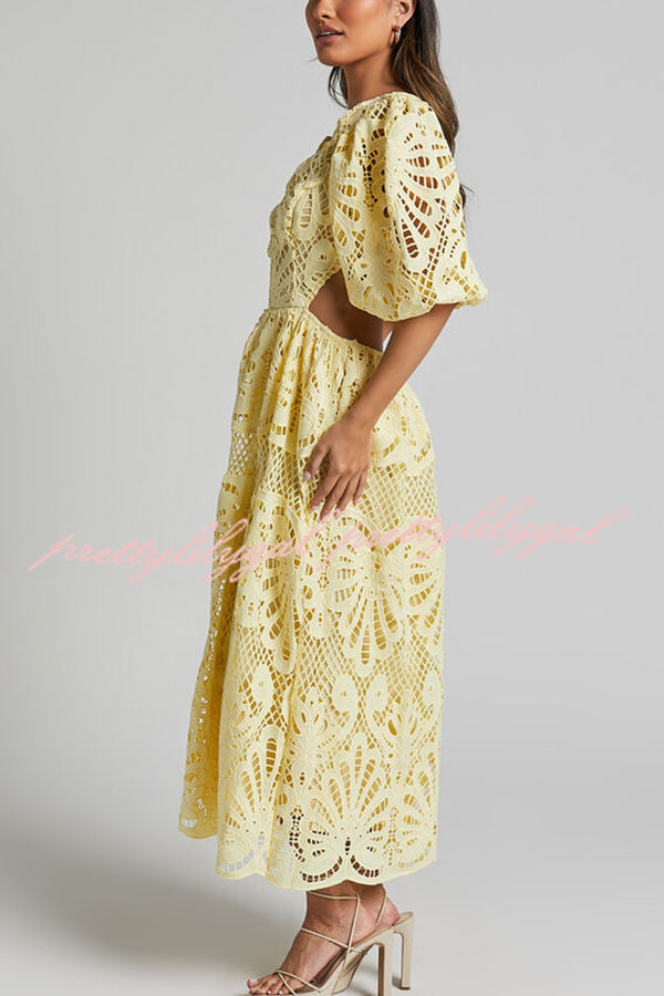 Elegant Solid Color V-Neck Lace Maxi Dress for Women - Sexy Hollow Out Waistless Long Dress for Summer, Beach, Party & Evening Wear