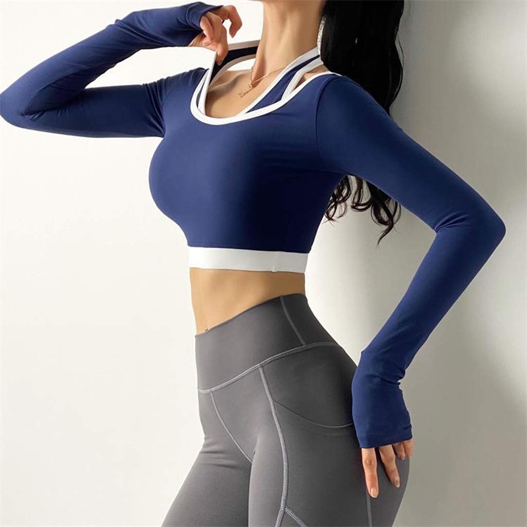 Women's Quick-Dry Long Sleeve Yoga Crop Top - Fake Two Sports Tops for Running, Training & Fitness - Breathable Tight Workout Shirt (Medium) | Perfect for Gym, Yoga & Casual Wear