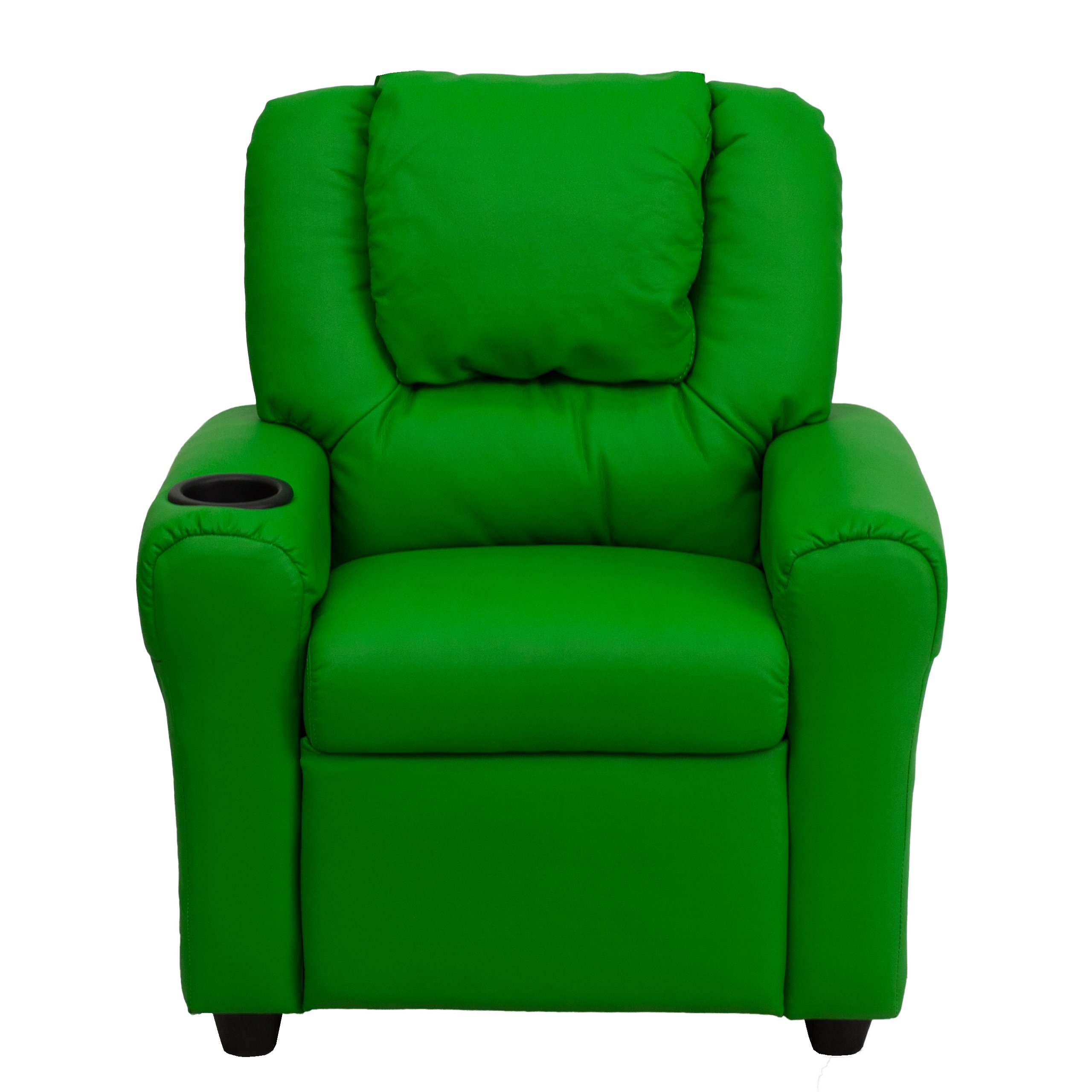 Emma & Oliver Green Vinyl Kids Recliner Chair with Cup Holder & Headrest - Comfortable Children's Lounge Chair for Playroom, Bedroom or TV Watching