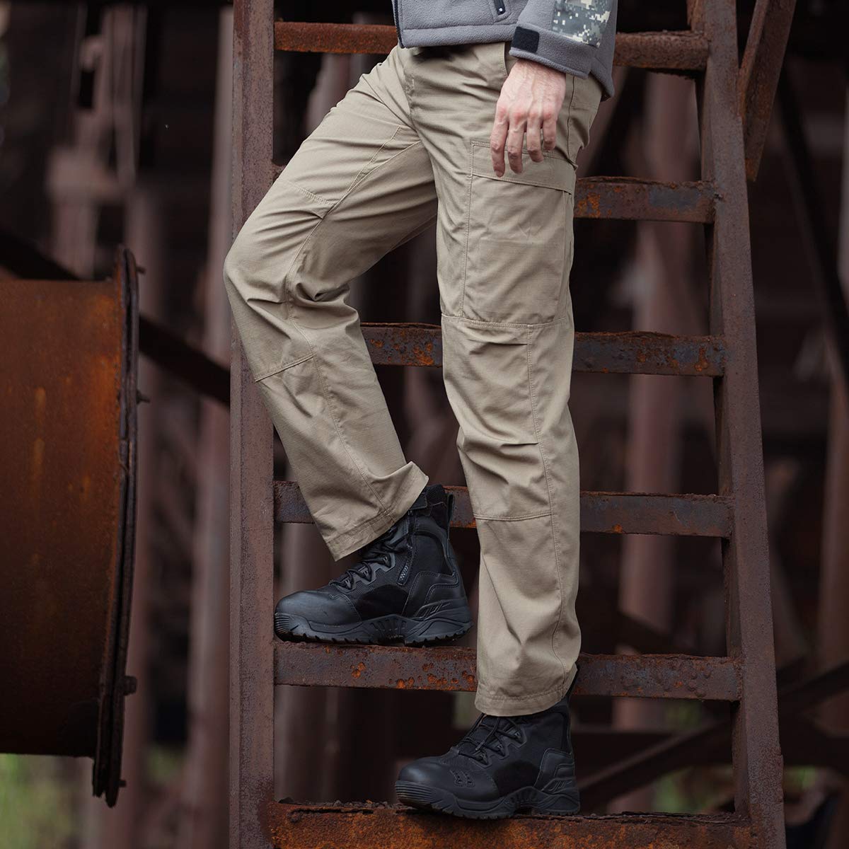FREE SOLDIER Men's Tactical Cargo Pants - Water Resistant Ripstop Work Pants for Outdoor Hiking, Camping & Military Use - Lightweight Durable Men's Outdoor Pants for Work, Hiking & Tactical Activities